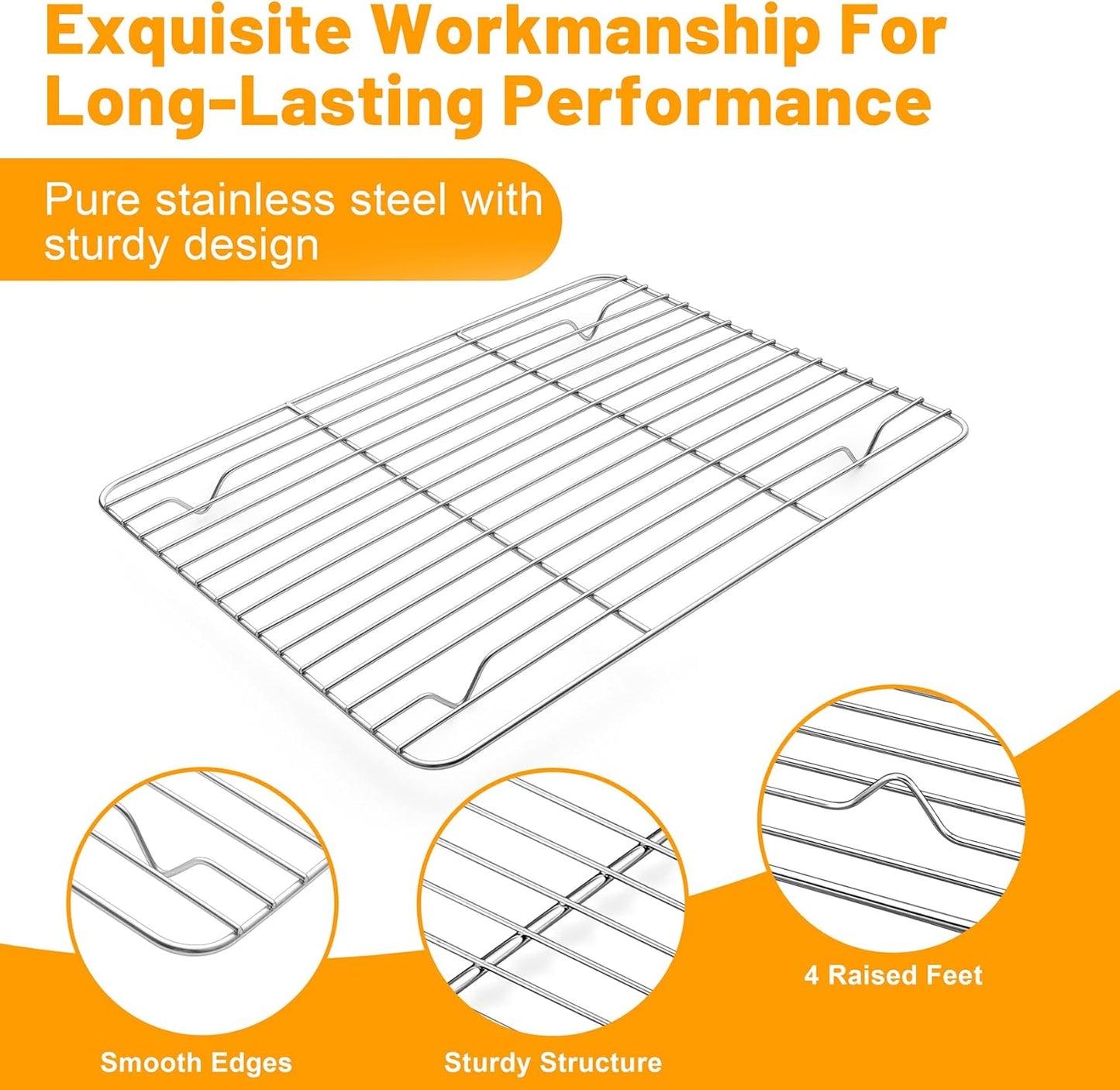 TeamFar Cooling Rack, 11.7” x 9” Stainless Steel Wire Baking Rack for Cooking Roasting Grilling, Fit for Oven Pan, Oven & Dishwasher Safe, Non-toxic & Heavy-Duty, 2PCS