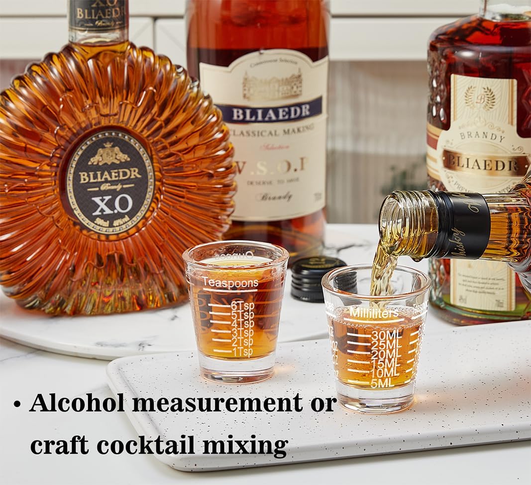 Ackers Shot Glasses Etching Scale Measuring Cup 2PACK Espresso Shot Glasses Liquid Heavy Glass 26-Incremental Measurement 1 OZ, 2 TBS, 6 TSP, 30 ML Kitchen Tools