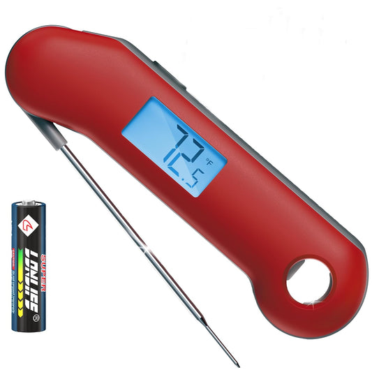 Professional Digital Meat Thermometer, Ultra Fast 0.5 Sec Instant Read, NIST Certified Accurate to ±0.5°F, IP67 Waterproof, Backlit, Auto Rotate/On/Off, BBQ/Smoker/Grill/Candy/Cooking, Dark Red&Gray