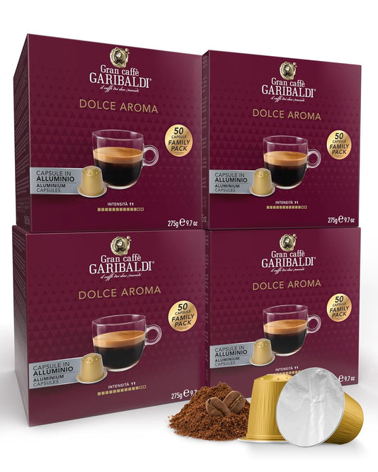 Gran Caffè Garibaldi Espresso Pods, Italian Roasted Coffee, Compatible Nespresso Original Line Machines, Nitrogen Flushed, Intense Aroma, Full-Bodied Crema - Dolce Aroma 200 Aluminum Cups