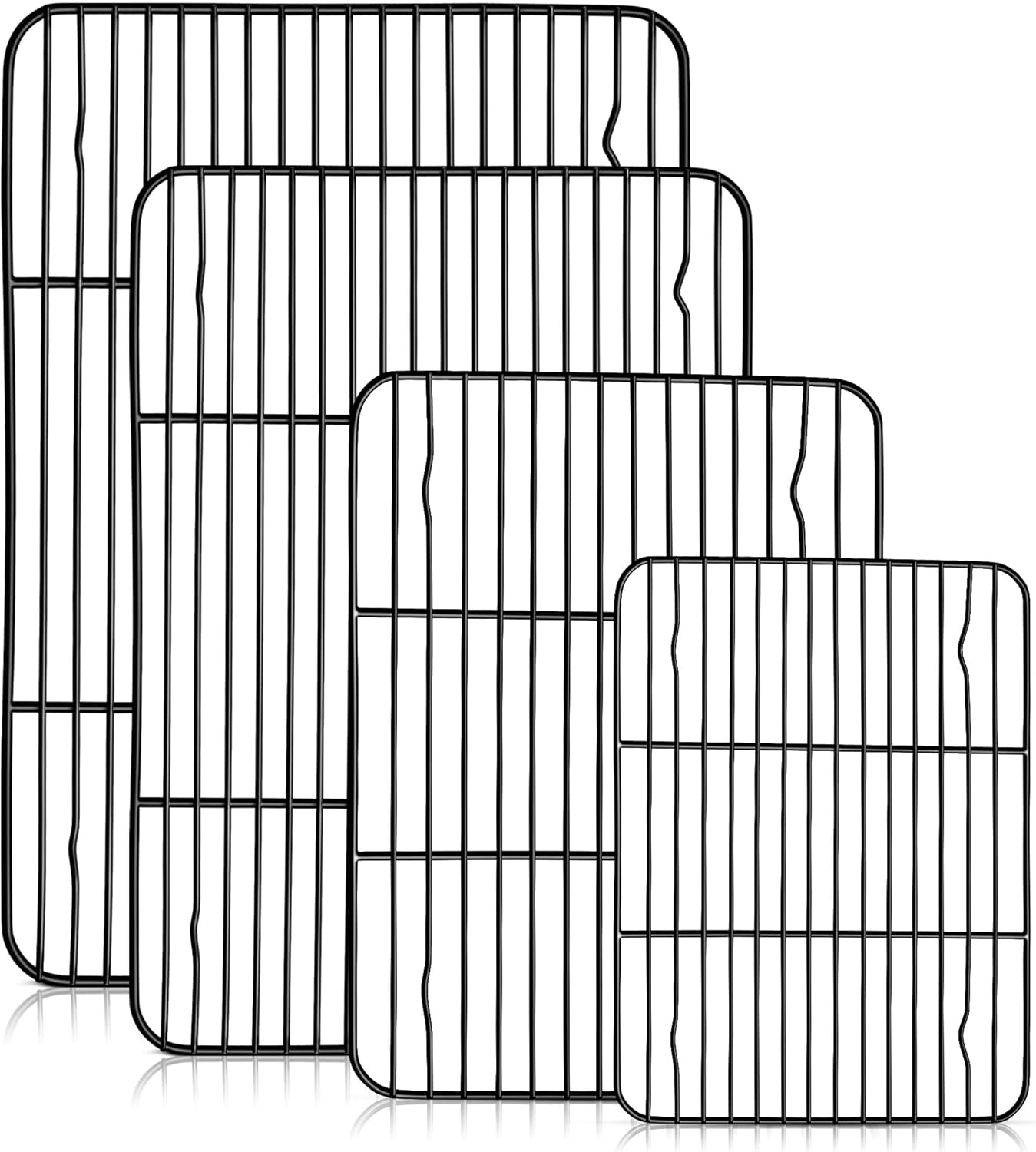 TeamFar Cooling Rack Set of 4, Stainless Steel Black Non-Stick Coated Various Size Wire Baking Roasting Rack for Baking Sheet Toaster Oven Pan, Non-Toxic & Non-Stick, Heavy Duty & Easy Clean