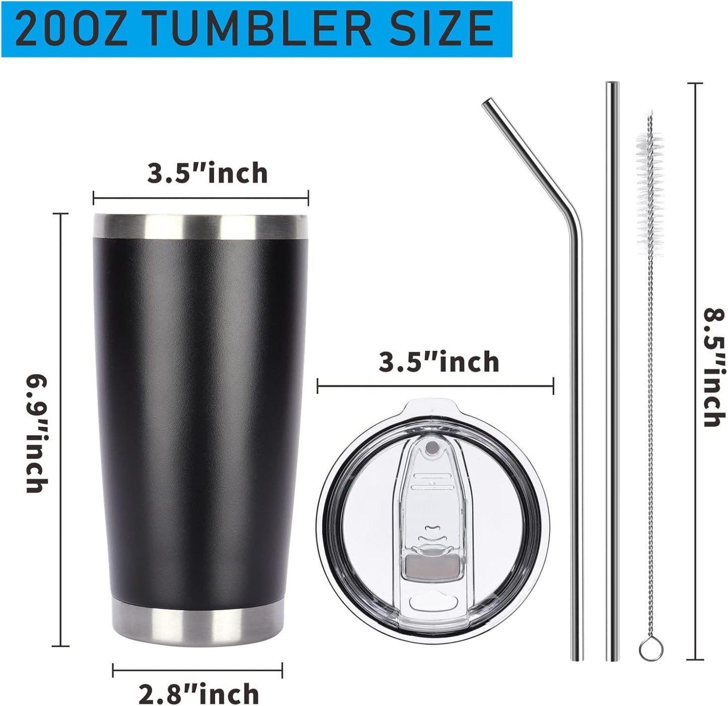 Pandance 20oz Stainless Steel Insulated Tumblers with Lid and Straw Bulk, Double Wall Vacuum Water Cups for Hot & Iced Coffee Drinks Travel Mug (Mix, 8 pack)