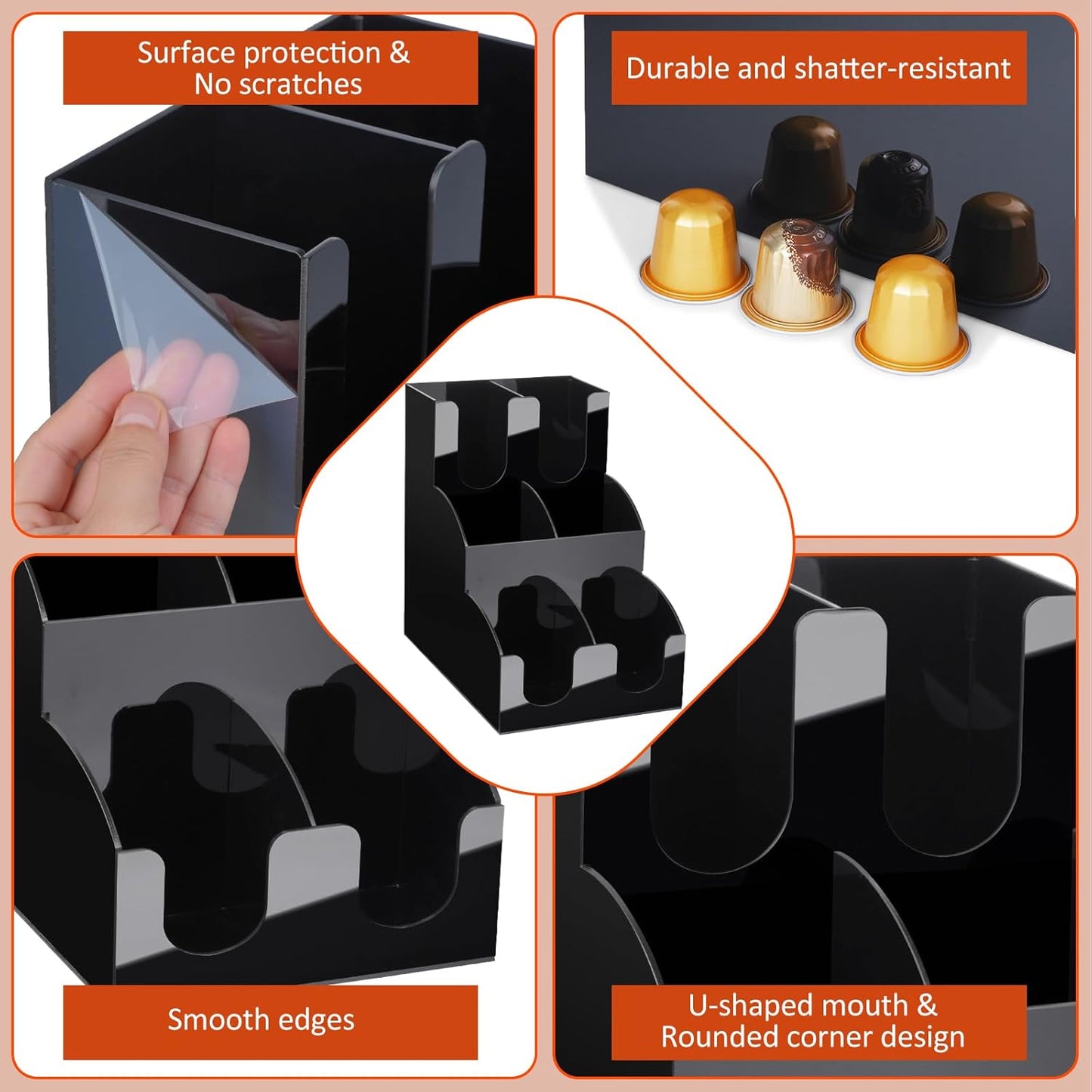 MYITYARD Coffee Station Organizer, 3-Tier Coffee Bar Accessories for Countertop, Acrylic Condiment and Cup Storage Organizer, 6 Compartments, Cup and Lid Holder for Pods, Syrup, Stirrer