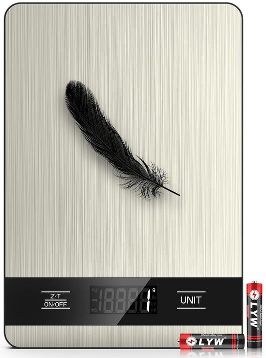 Mik-Nana Food Scale, 11lb Digital Kitchen Scale with LCD Display 6 Units Tare Function, Stainless Steel Weight Grams and Ounces for Baking, Cooking and Meal Prep (Batteries Included)