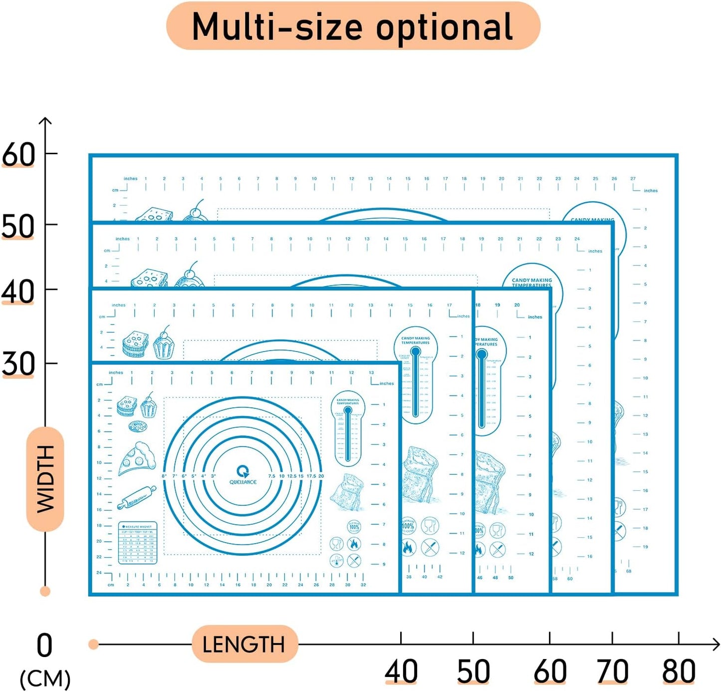 Silicone Pastry Mat with Measurement, Kids Rolling Mat for Fondant, Rolling Dough, Pie Crust, Pizza and Cookies, Baking Mat,12" x 16", Blue