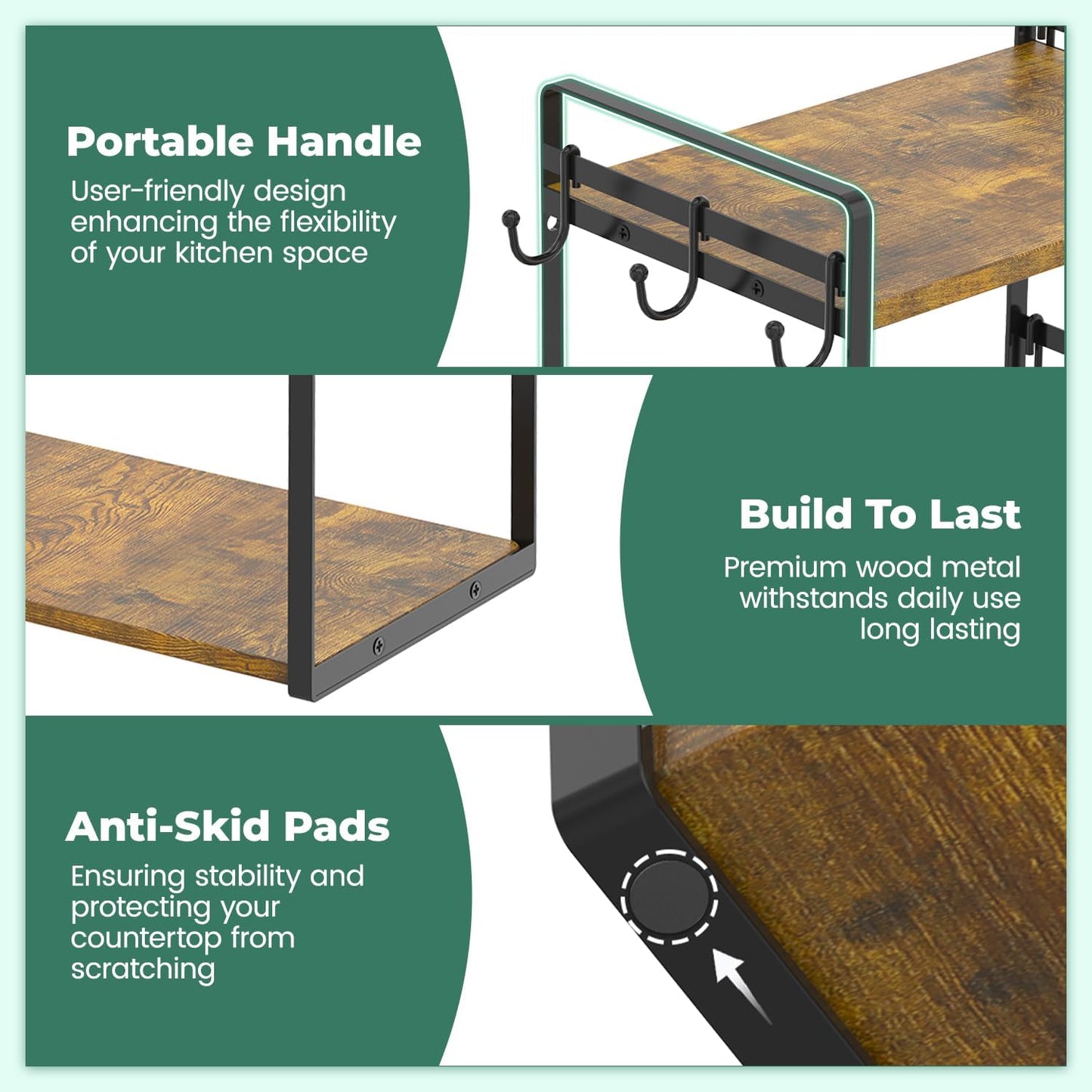 EsLuker.ly 2 Tier Coffee Mug Holder Station Bar Organize Countertop, Mug Cup Tree Rack for Kitchen Office, Storage Shelf with 12 Removable Hooks, Creat Stylish Coffee Corner