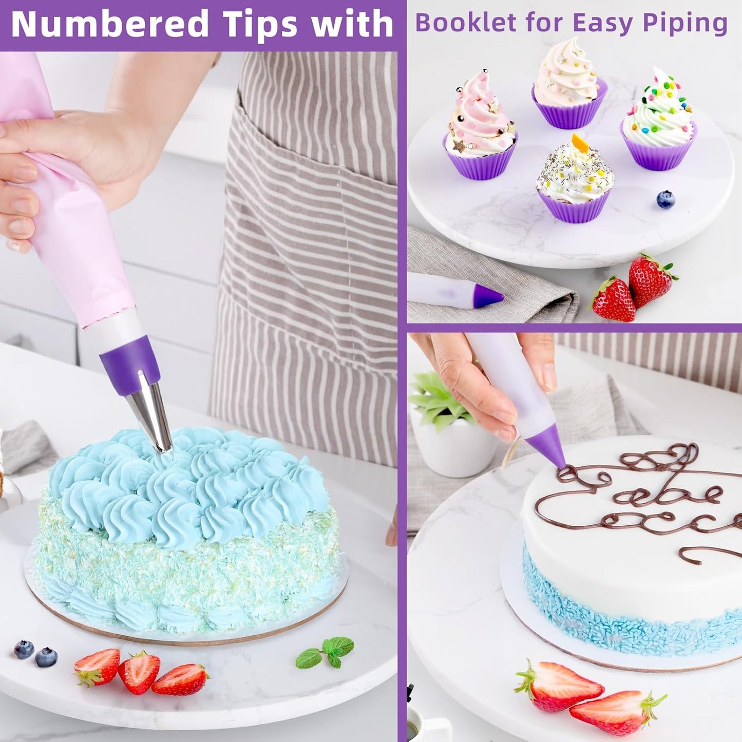Cake Decorating Kit: Decorating Supplies Tools Kit 235 PCS Baking Accessories Include Spiping Bags and Tips Set, Piping Tips Set, Spatulas, Cake Scraper, 100 Piping Bags, Purple