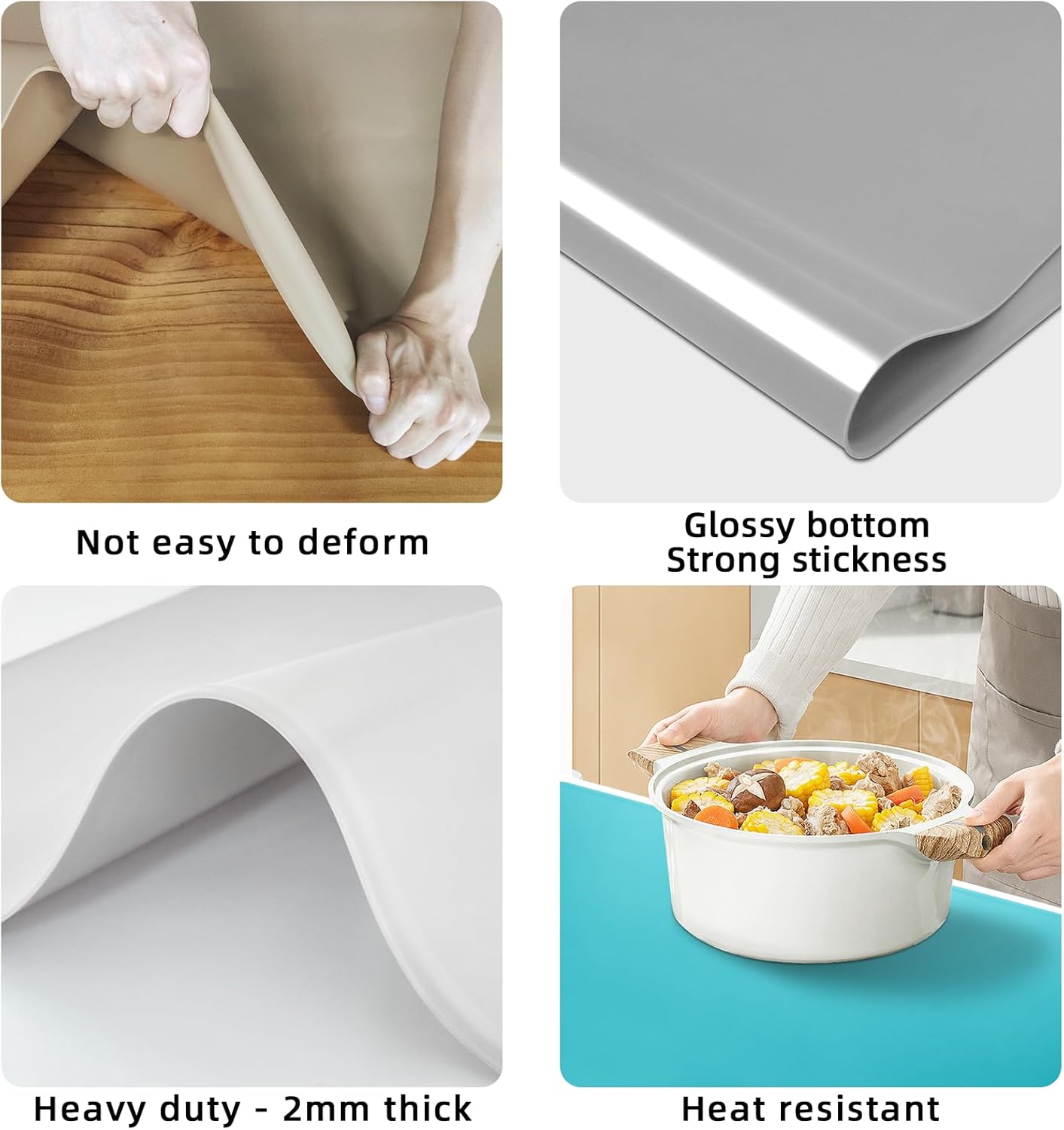 KVK 43.3×25.6in Silicone Mats for Kitchen Counter - Extra Large Silicone Mat Heat Resistant - Glossy Bottom Non Slip - Universal Painting Craft Resin Mat Table Countertop Protector, Transparent
