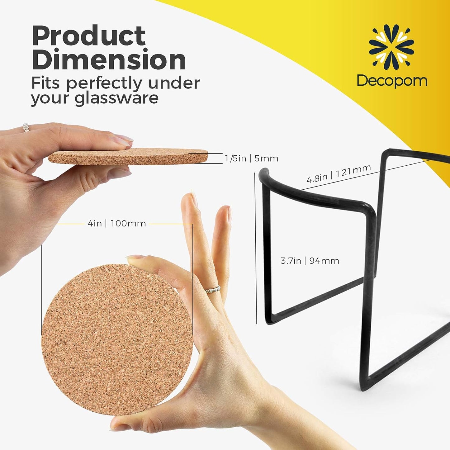 Cork Coasters for Drinks with Metal Holder - 16 Pcs Round 4 inch Drink Coaster Thick Absorbent Heat-Resistant Saucer - Used for Cold Hot Beverages Glasses Mugs Cups Plants Apartment Decor Bar Table