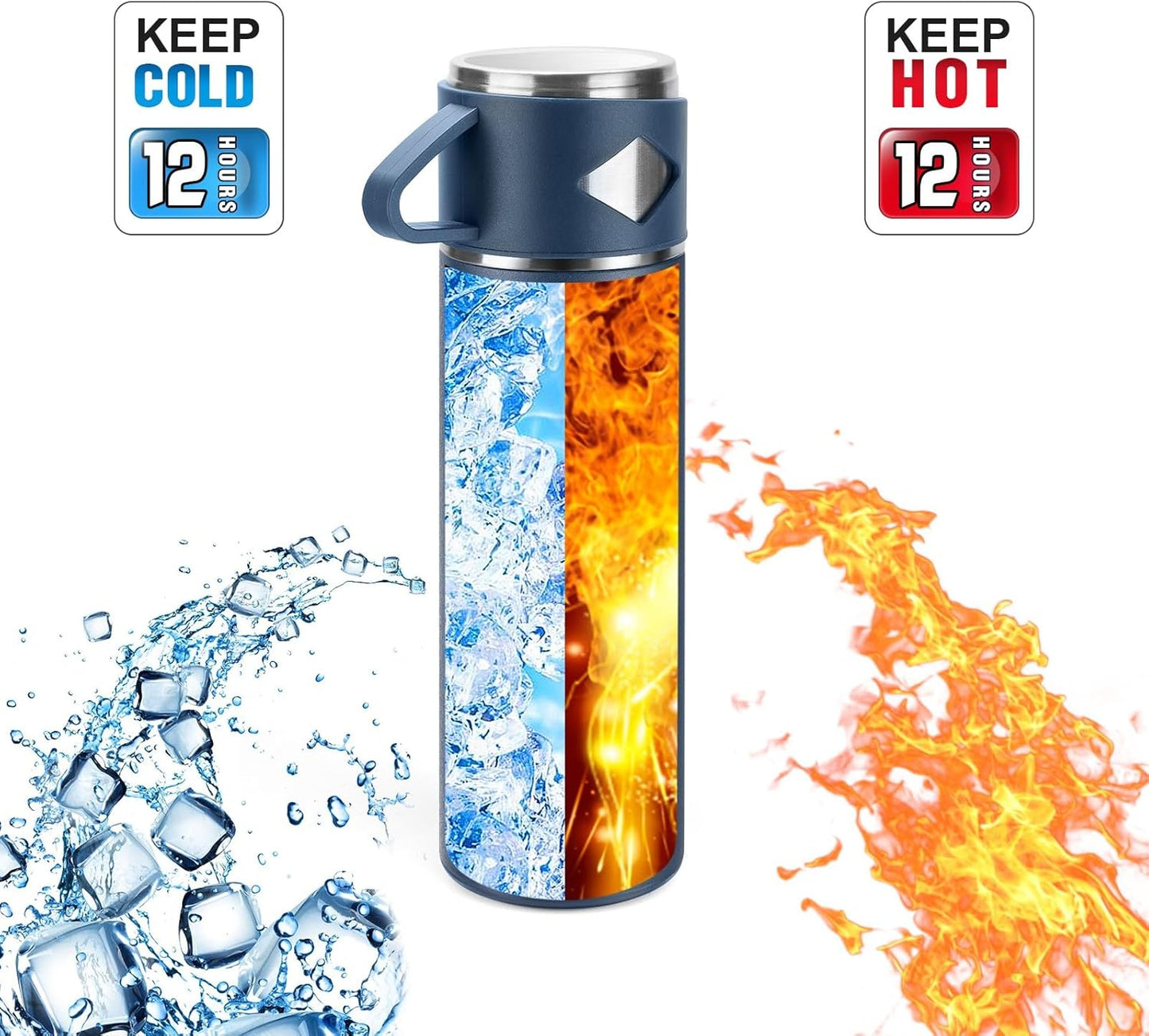 Stainless Steel Thermo 700ml/23.7oz Vacuum Insulated Bottle with Cup for Coffee Hot drink and Cold drink water flask.(Blue,Set)