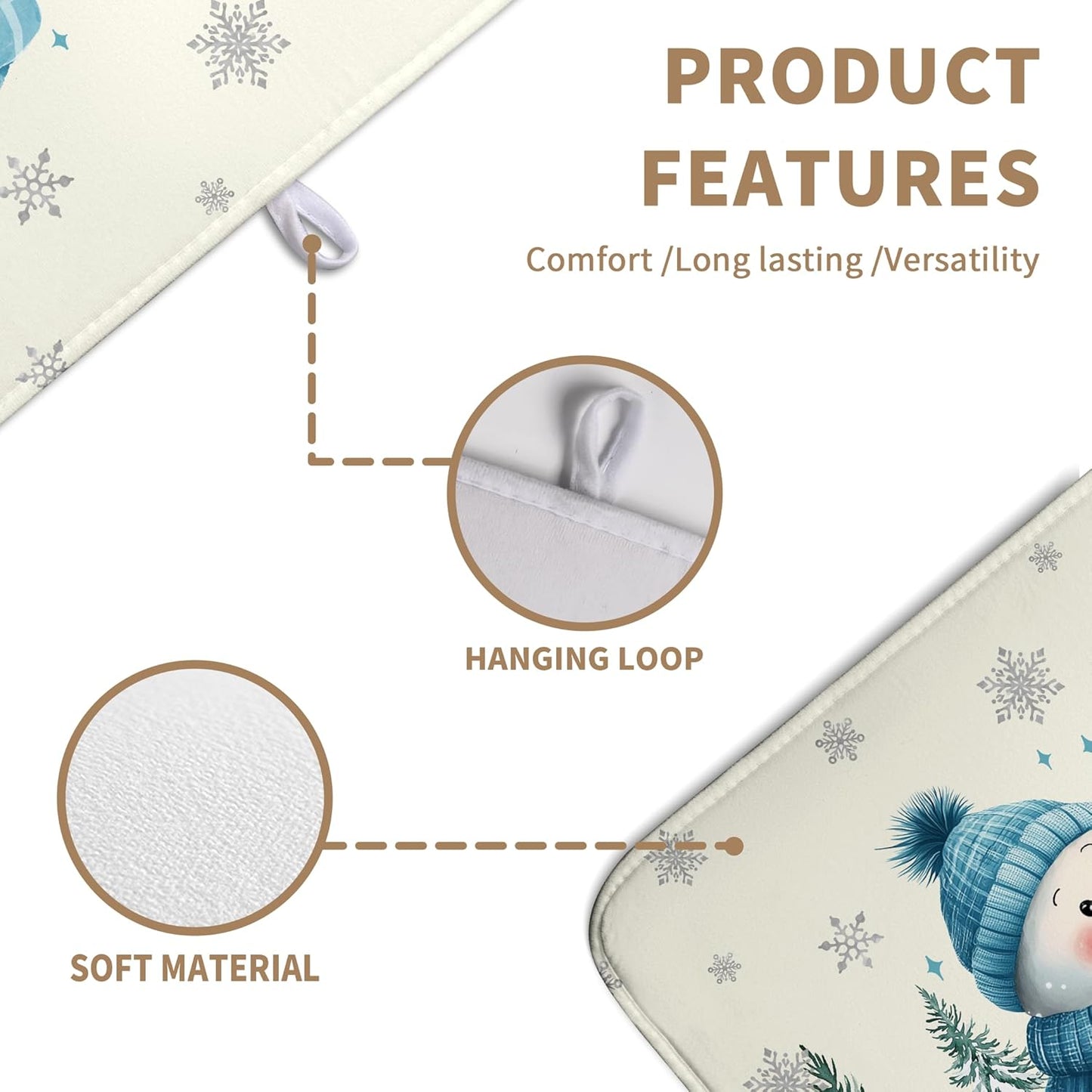 Winter Dish Drying Mat Winter Snowman Large Kitchen Mats Dish Drying Pad Blue Snowman Pine Tree Absorbent Dish Dryer Mat for Kitchen Countertops Microfiber Drainer Pad Dish Drying Mats (18x24 in)