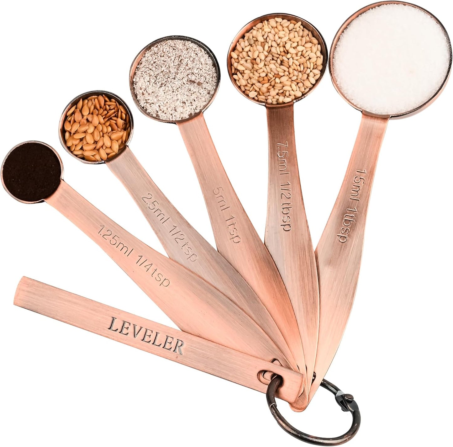 Copper Plated Measuring Cups and Spoons Set, 5 Stainless Steel Measuring Cups & 5 Metal Measuring Spoons Set with Leveler, US & Metric Kitchen Measure Cups & Spoons Set for Baking & Cooking