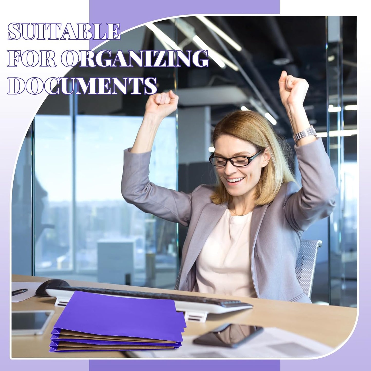 36 Pcs Classification Folders Letter Size, Back to School Supply for Teacher, Student, 2 Pocket Dividers Pressboard File Folder Bulk with 2 Fasteners, 2 in Expanding File Organizer (Purple)