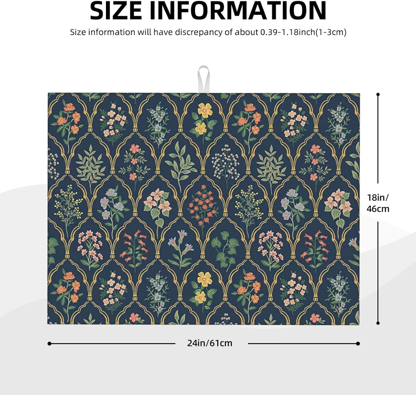 2Pcs Dish Drying Mats Faucet Mats Sets Large Size Coffee Mats Sink Faucet Mat Splash Guard for Kitchen Counter Bathroom Sink Coffee Bar Kitchen Decor (Vintage Flowers, 18"x24" 15" x 5.5"Set)