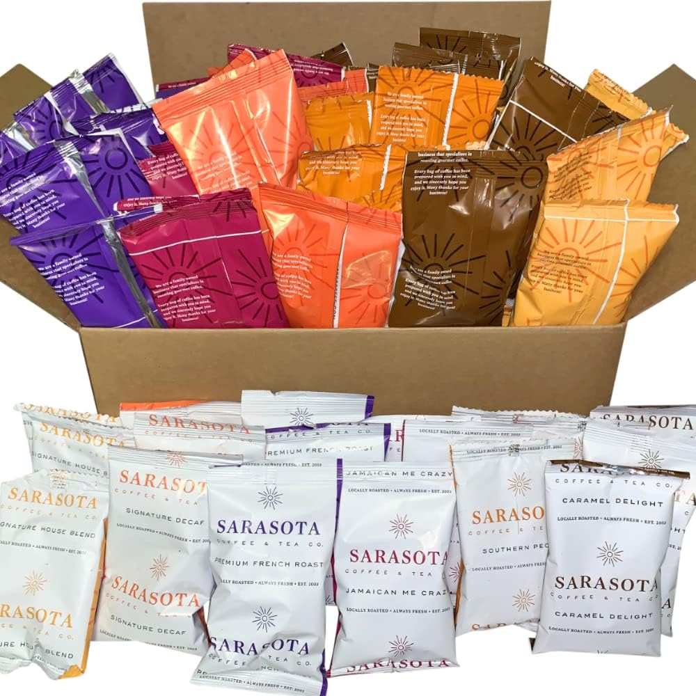 Ground Coffee | Gift Set Sampler Pack Variety Medium, Dark, & Flavored Roast Low Acid Mold Free Pouches | Gourmet Bulk Packets | Highest Rated Individual Premeasured Powder Bags for 12 Cup Drip Maker