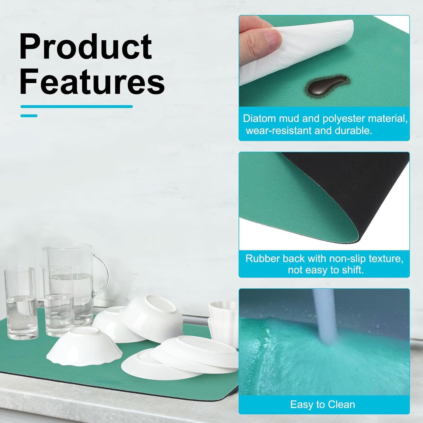 uxcell Silicone Mats for Kitchen Counter, 35.4" x 23.6" Non-Slip Countertop Protector Mat Heat Resistant Coffee Mat Waterproof Table Placemat, Green