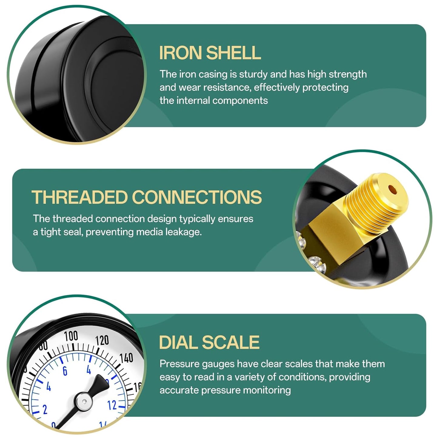 0-200psi Well Pump Pressure Gauge 1/4" NPT 2" Face Dial Size Back Mount, Multifunctional Practical Dry Pressure Gauge, for Water, Oil and Air Compressor