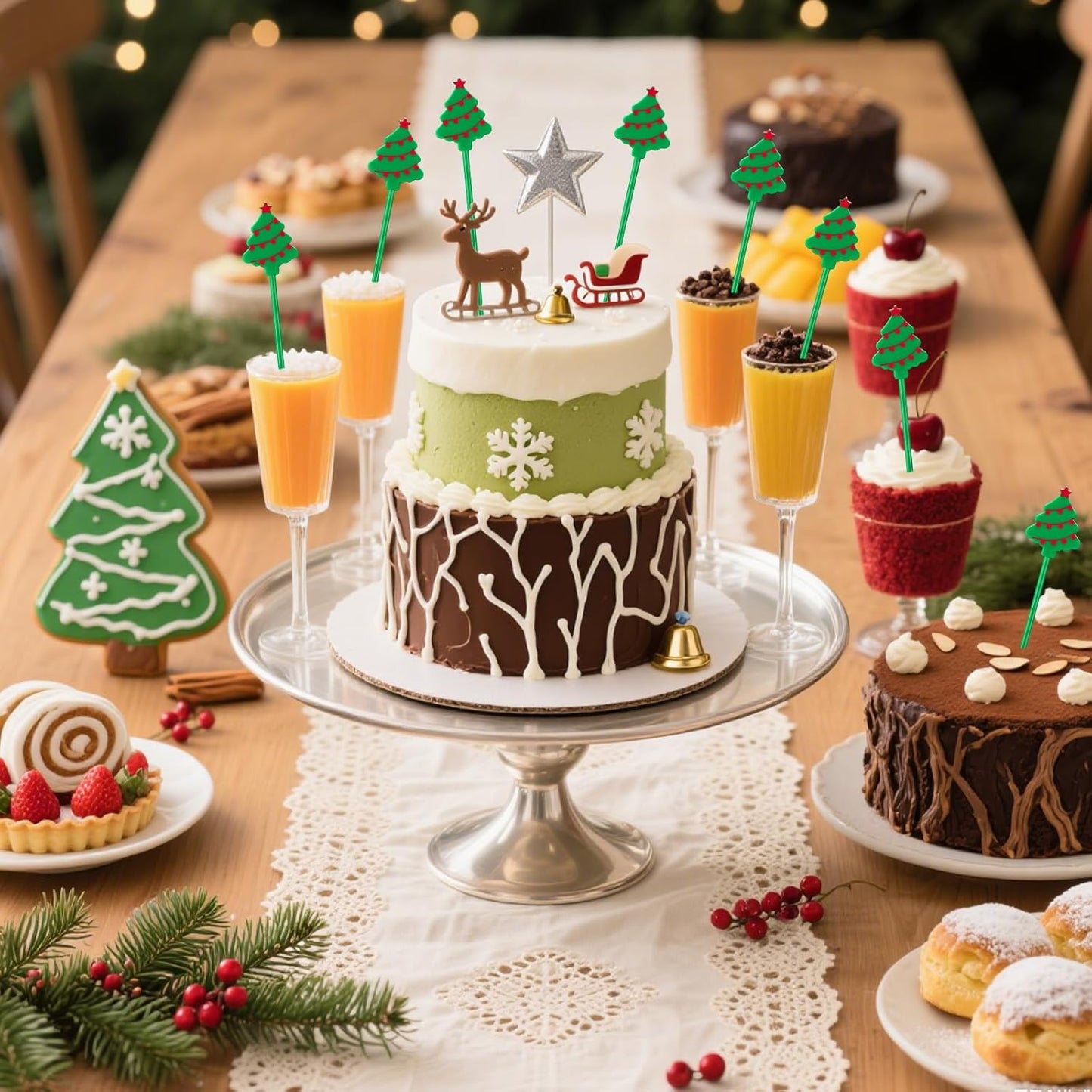 36 Pcs Christmas Drink Stirrers, Christmas Tree Cocktail Stirrers Plastic Swizzle Sticks Reusable Coffee Stirrer Stir Sticks for Xmas Holiday Party Coffee Tea Hot Cocoa Bar Supplies Decoration