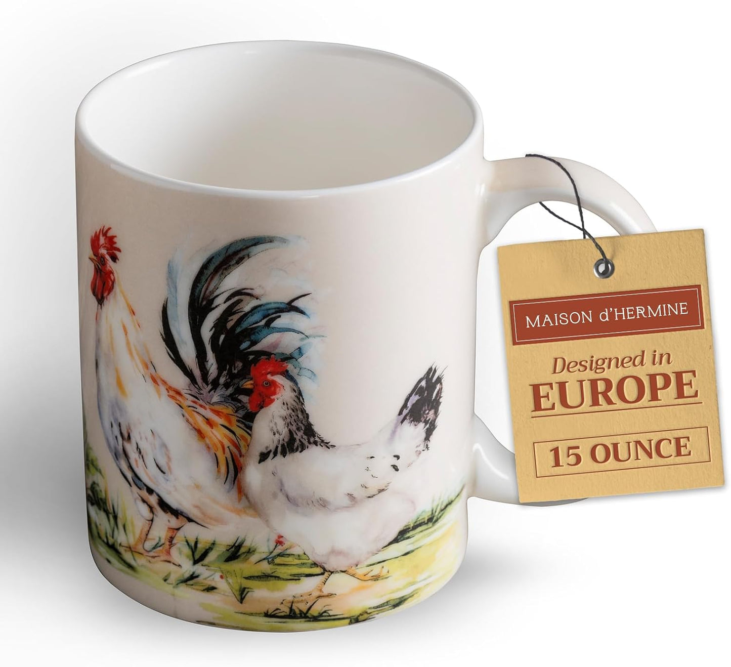 Maison d' Hermine Coffee Mug with Handles Fine Bone China Mugs Pack of One Tea Cups for Hot Beverages Cappuccino Latte Home Restaurant Office Perfect for Gift (Campagne - Basse Cour, 15 Ounce)