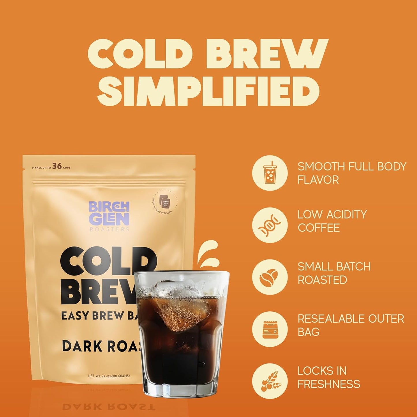 Birch Glen Roasters Cold Brew Coffee Bags - 12 Pack of Coarse Ground Coffee Filter Pitcher Packs for Easy Brewing - 100% Arabica - Yields 6 Pitchers - Caramel Cream Flavor