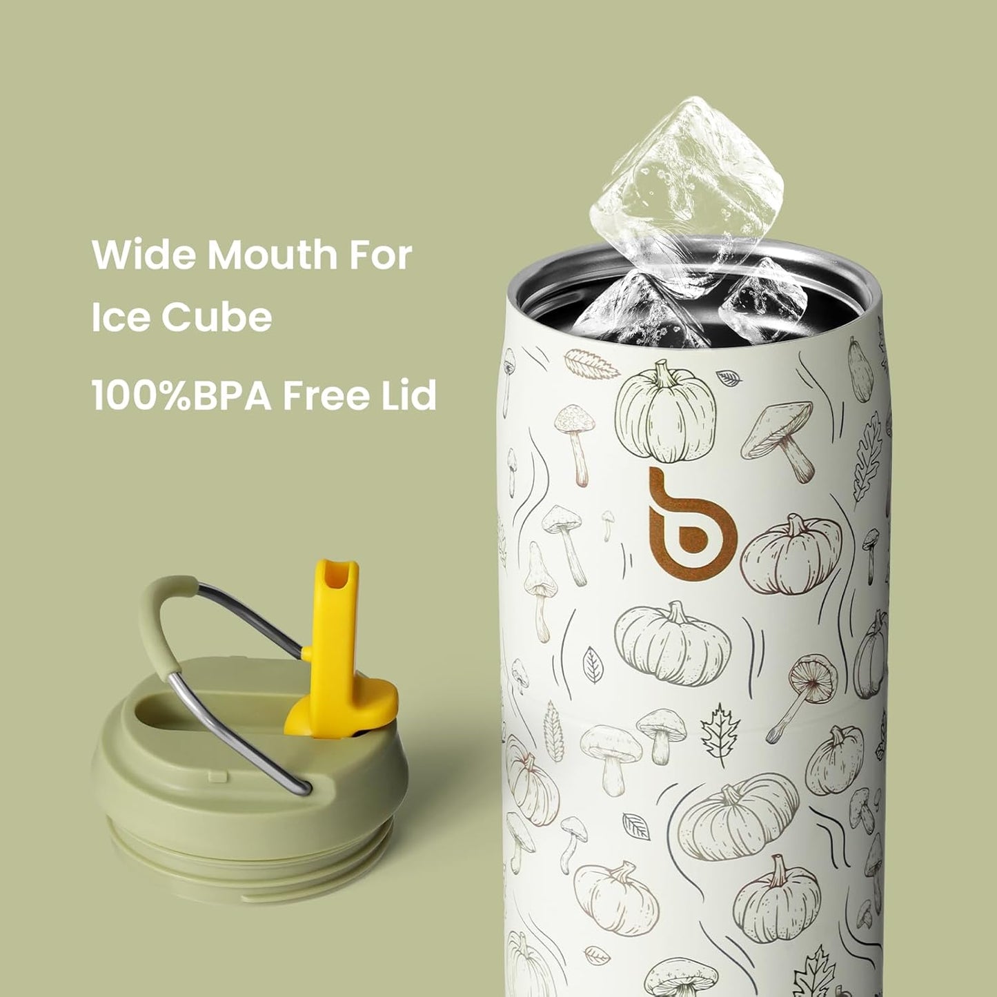 BOTTLE BOTTLE Stainless Steel Water Bottle with Straw Lid and Handle 32 oz Vacuum Insulated Cup for Sports Travel Gym Hiking,Leak-Proof Wide Mouth Water Bottles for Men and Women,pumpkin