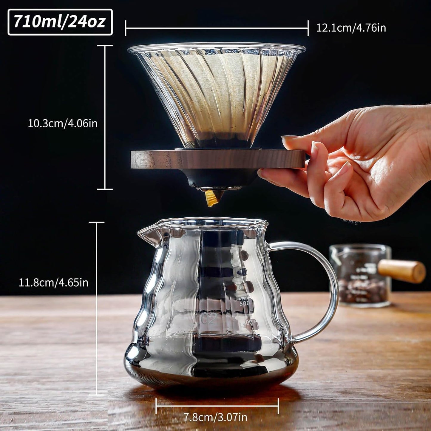 Unbreakable - Pour Over Coffee Maker 720ML/24OZ, Heat Resistant Borosilicate Glass Dripper with Filter Holder, BPA-Free Manual Coffee Brewer for Home and Office Use