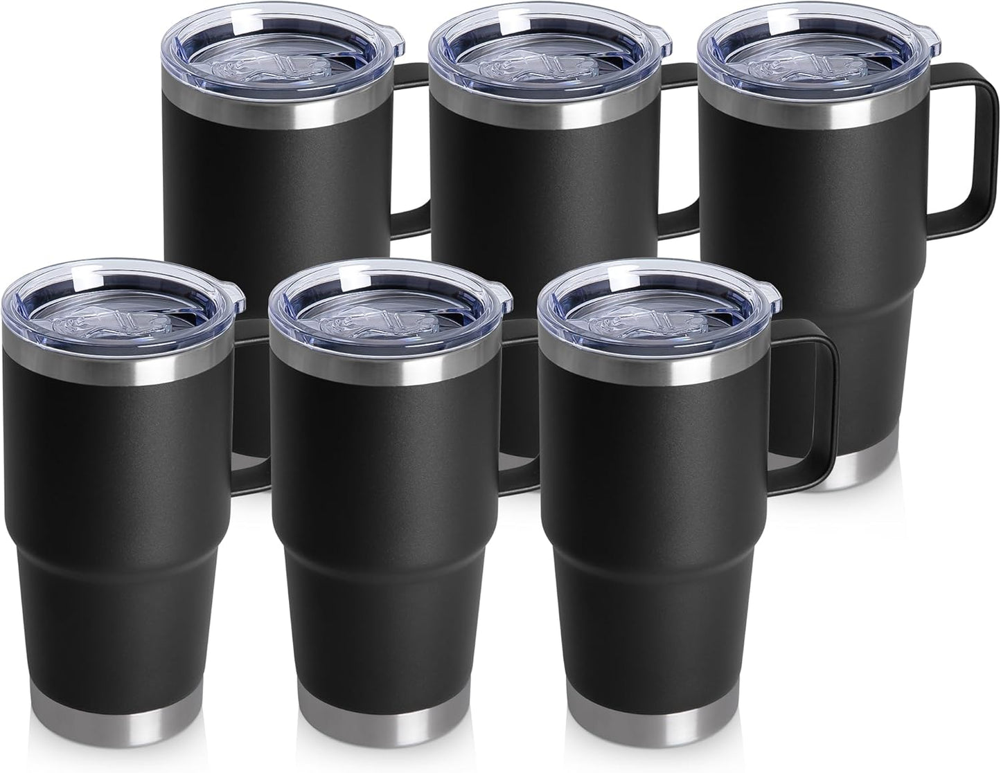 HASLE OUTFITTERS 20oz Tumbler Bulk with Lid, Stainless Steel Tumbler Bulk with Handle, Metal Insulated Travel Coffee Mug Set with Handle, Double Wall Vacuum Leak Proof Tumbler Cup, Black 6 Pack