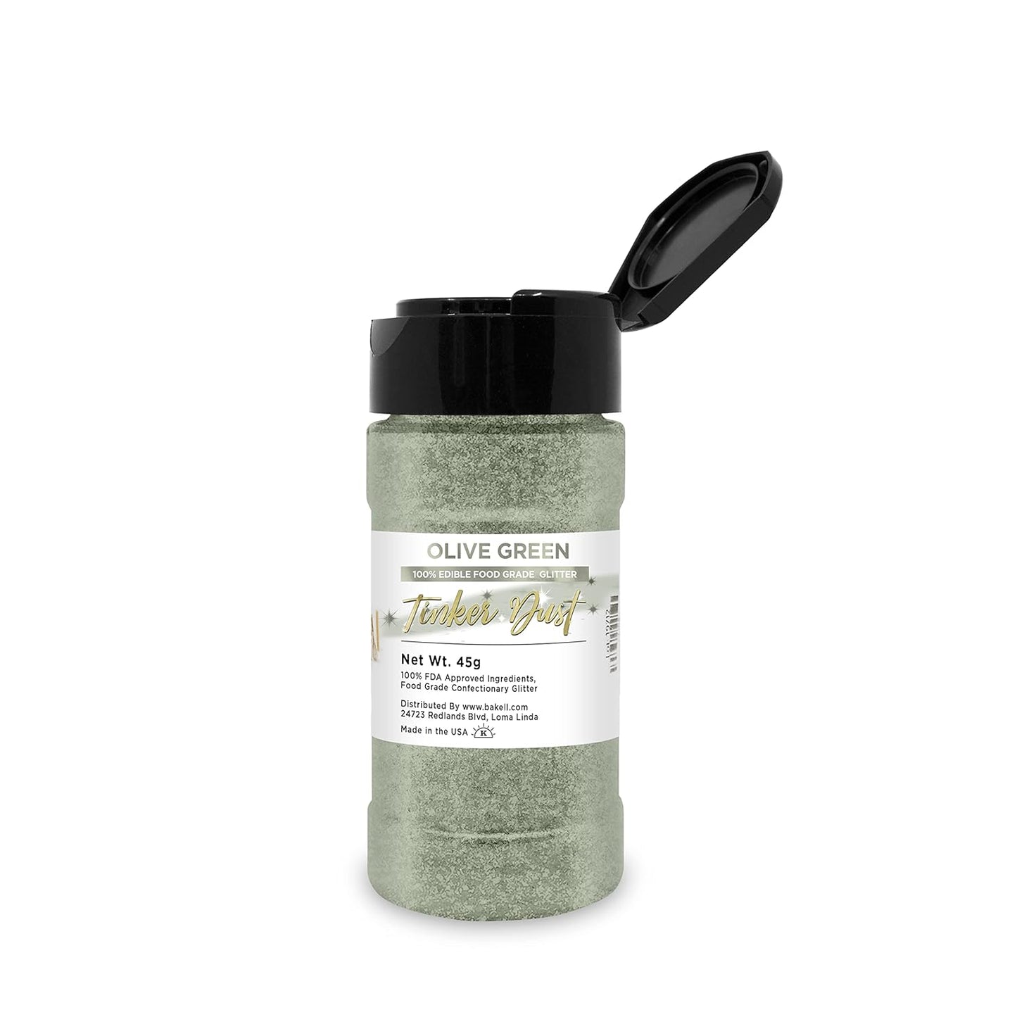 Olive Green BAKELL Edible Glitter, 45 Grams | TINKER DUST Edible Glitter | KOSHER Certified | 100% Edible Glitter | Cakes, Cupcakes, Cake Pops, Drinks, Dessert Vegan Glitter & Dusts (45g Shaker, Olive Green)
