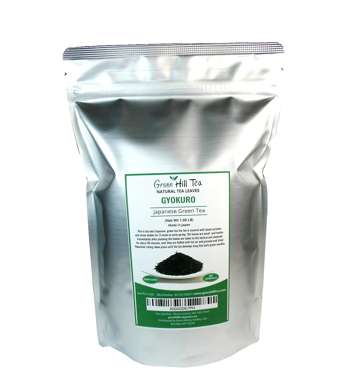 Greenhilltea Premium Gyokuro Japanese Green Tea finest green tea loose leave tea - 1 LB Tea Bag.