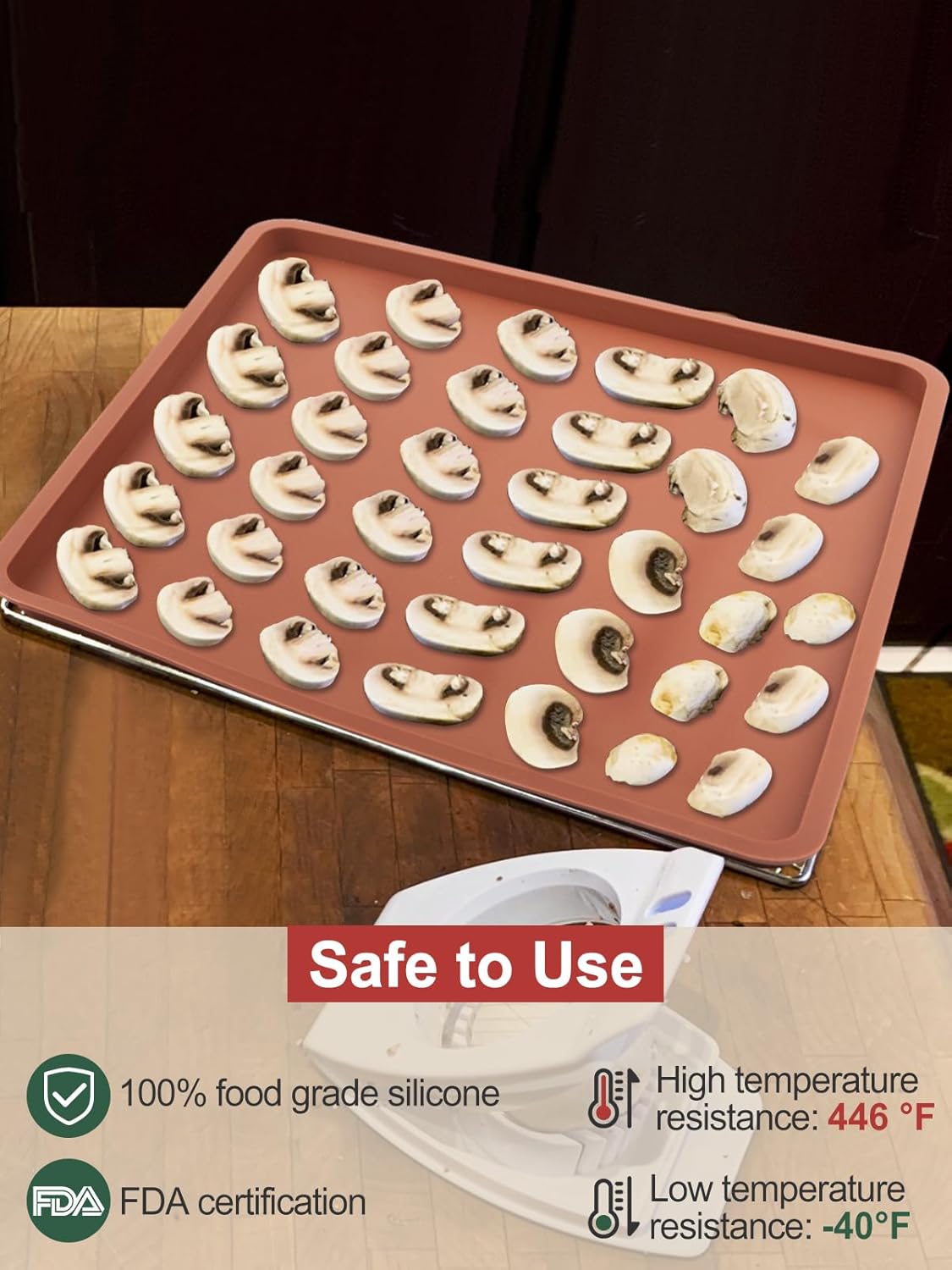 Aulock 6PCS Silicone Food Dehydrator Sheets with Edge, Compatible with Cosori 12" x 11" Trays, Square Non-stick Tray Liner, High Temperature Resistance Reusable Dryer Mats