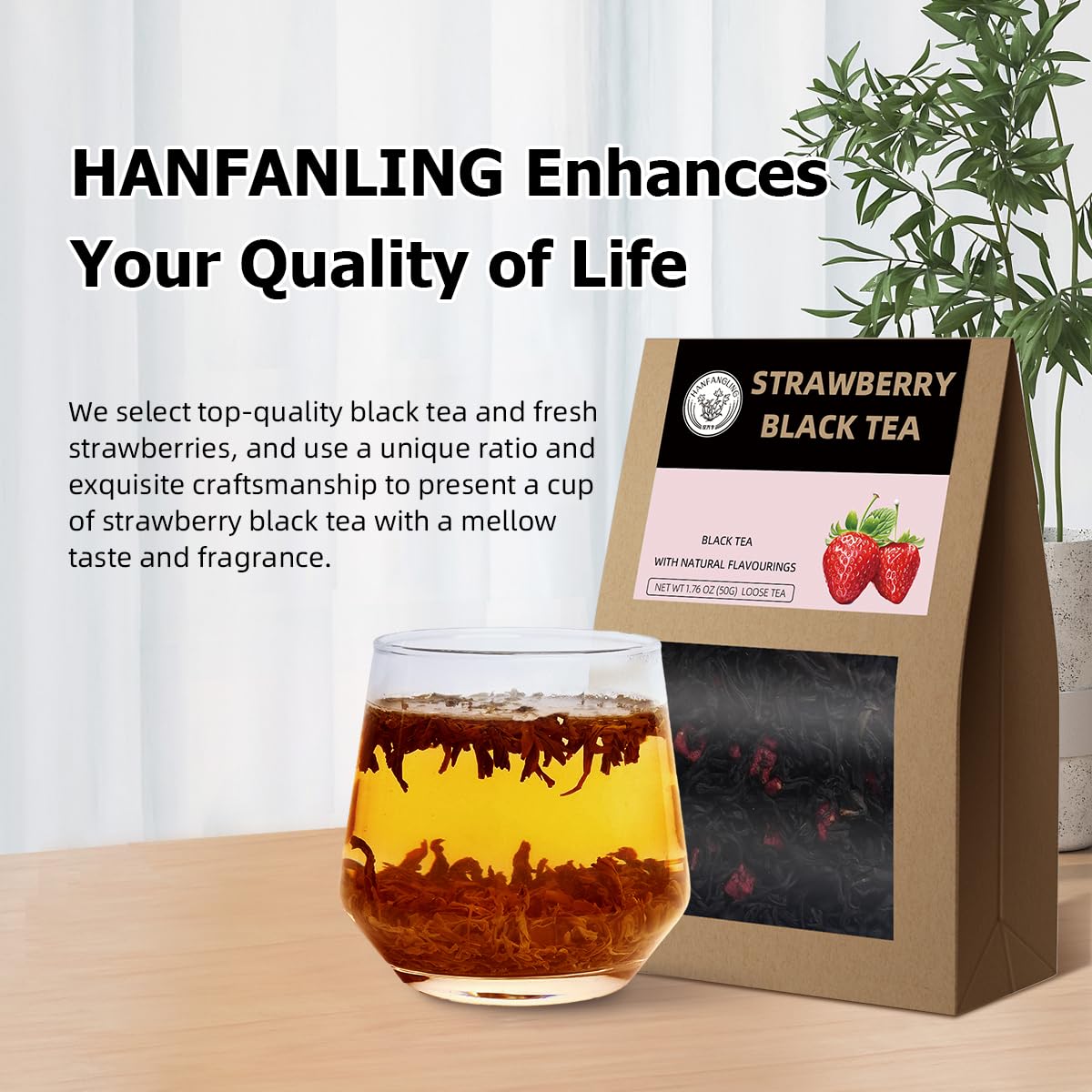 HANFANGLING Strawberry Black Tea, 100% Natural Loose Leaf, Blend Of Strawberry Fruit And Black Tea Aroma