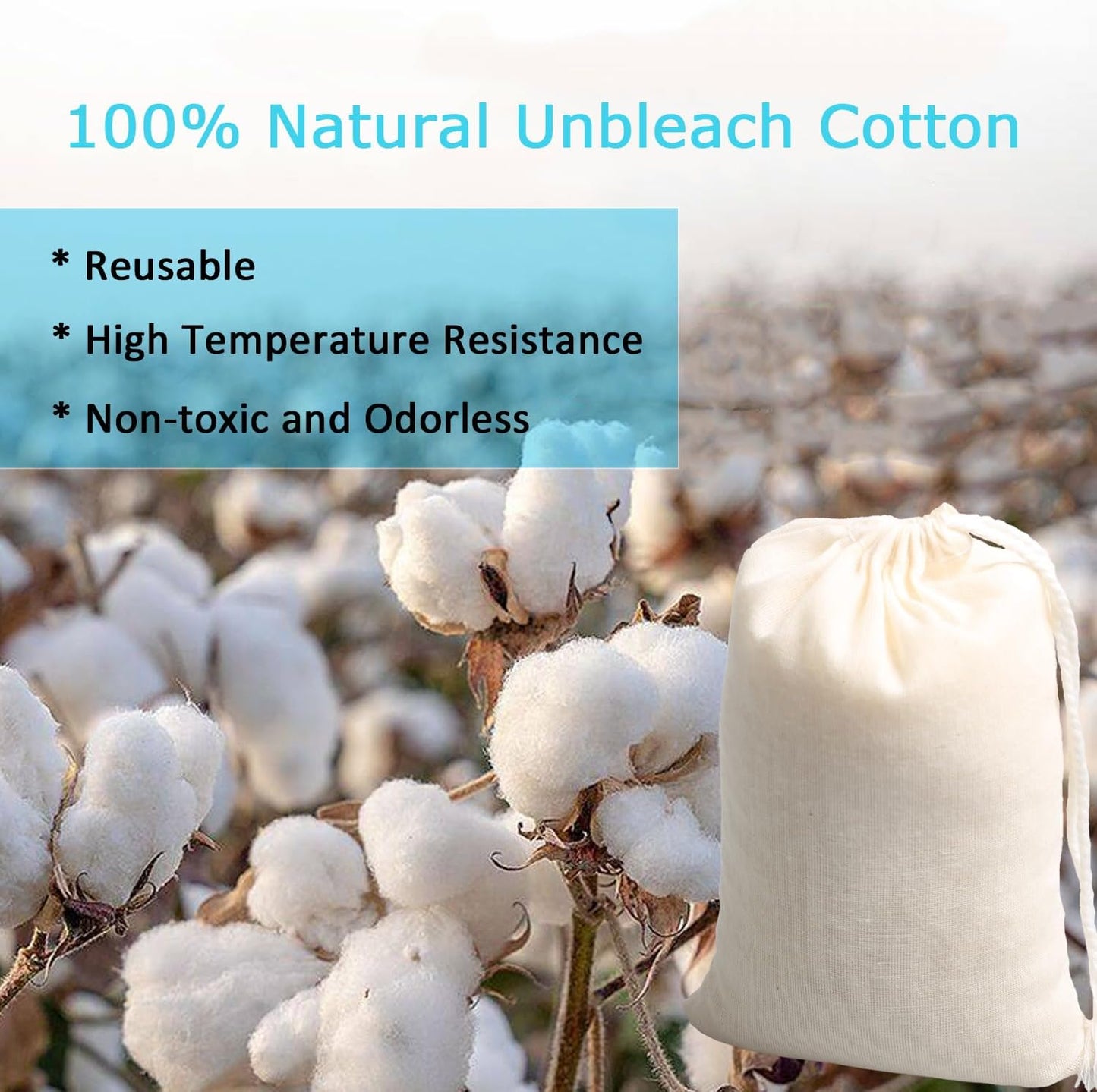 Eketirry Spice Bags, 10pcs Reusable Empty Tea Bags, Muslin Strainer Bags, Soup Bags for Cooking, Natural Cotton Fine Mesh Cheesecloth Bags for Cold Brew Coffee(8 x10Inch)