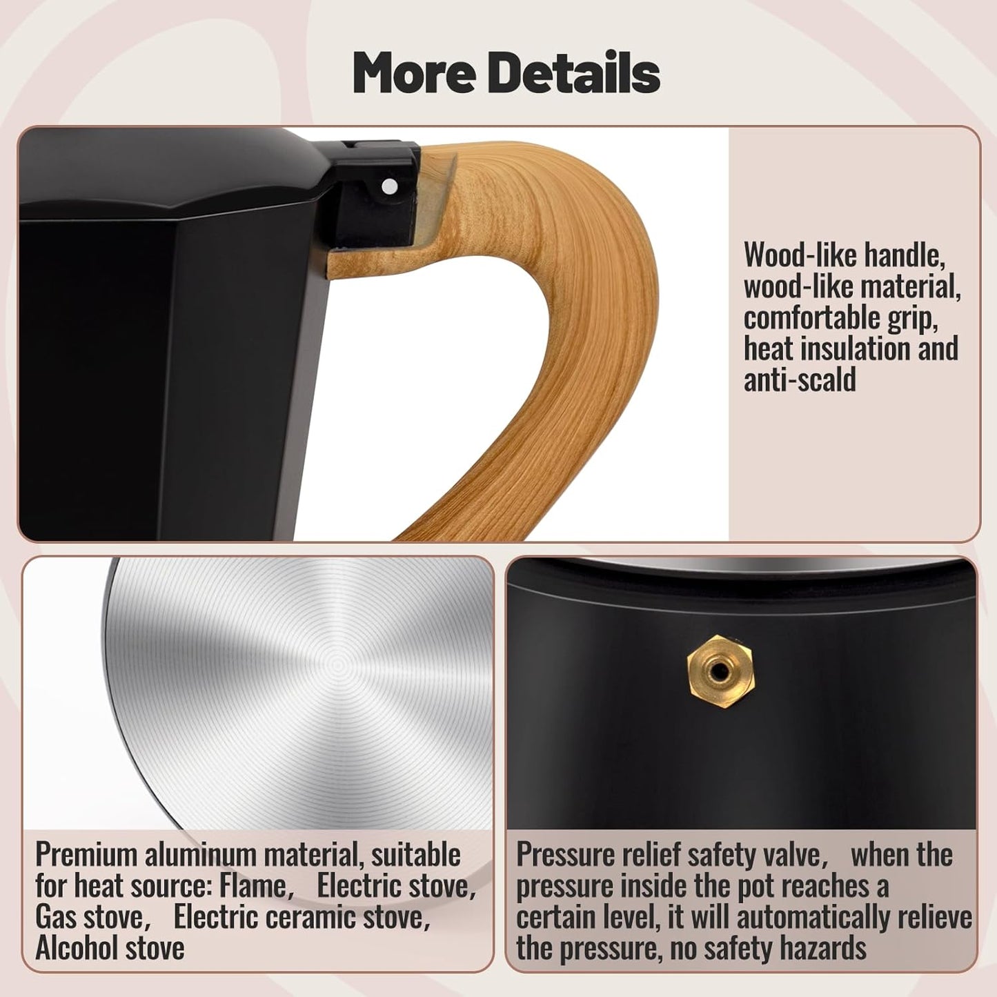 3 Cup Aluminum Moka Pot Classic Stovetop Espresso Coffee Maker 150ml 5oz Coffeemaker Percolator Mocha Pot Greca Coffee Maker Cafe Makers for Italian and Cuban Café Brewing Black