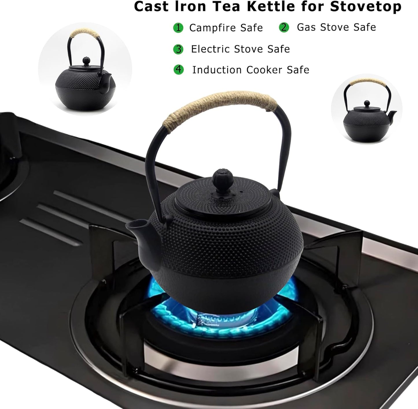 YJX 40.6 fl oz Cast Iron Teapot Set, Japanese Tetsubin Tea Set with Cast Iron Teacups, Small Tea Kettle Set with Strainer for Loose Tea, Enameled Interior (1200ml Tea Set with Cups and Saucers)