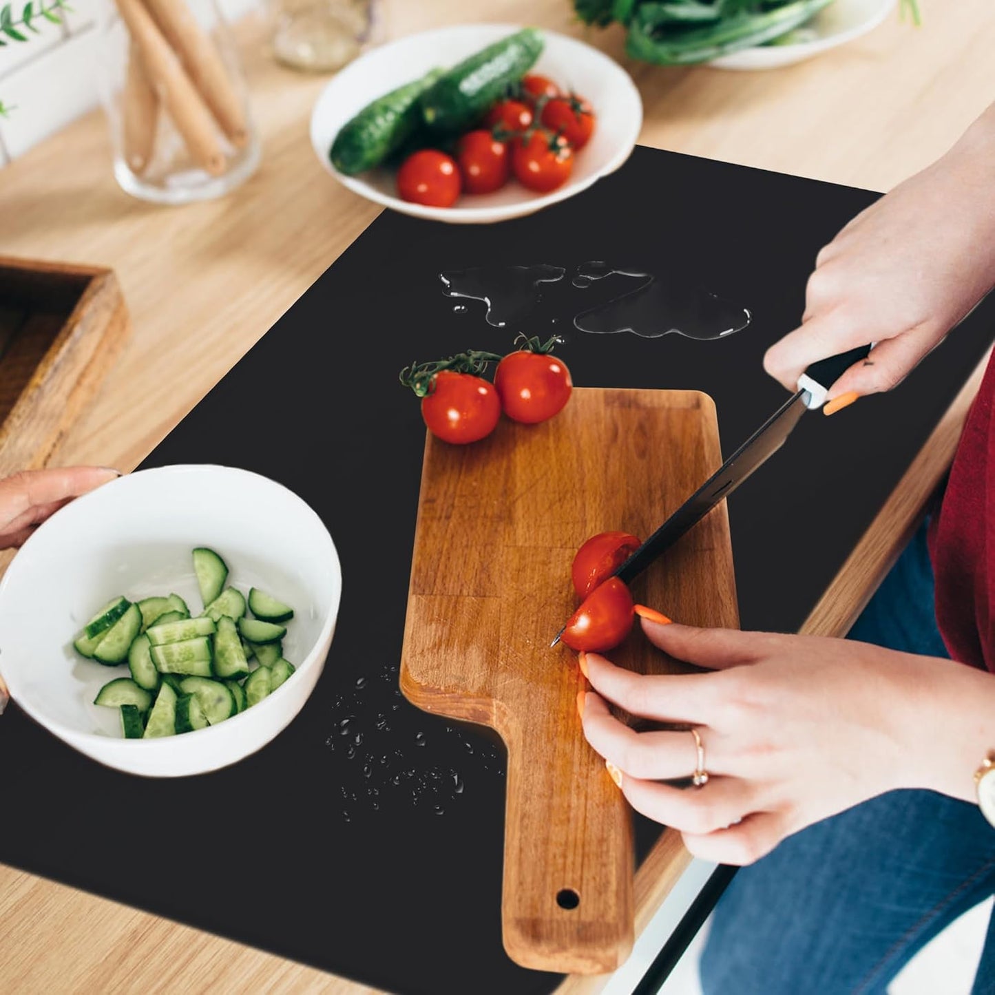 Silicone Mat for Kitchen Counter, Silicone Mat Trimable to Size (Black, 15.7×11.8inch-2pcs), BPA-Free Silicone Placemat, Heat-Resistant NonSlip Table Mat for Air Fryer, Countertop Protector Mat