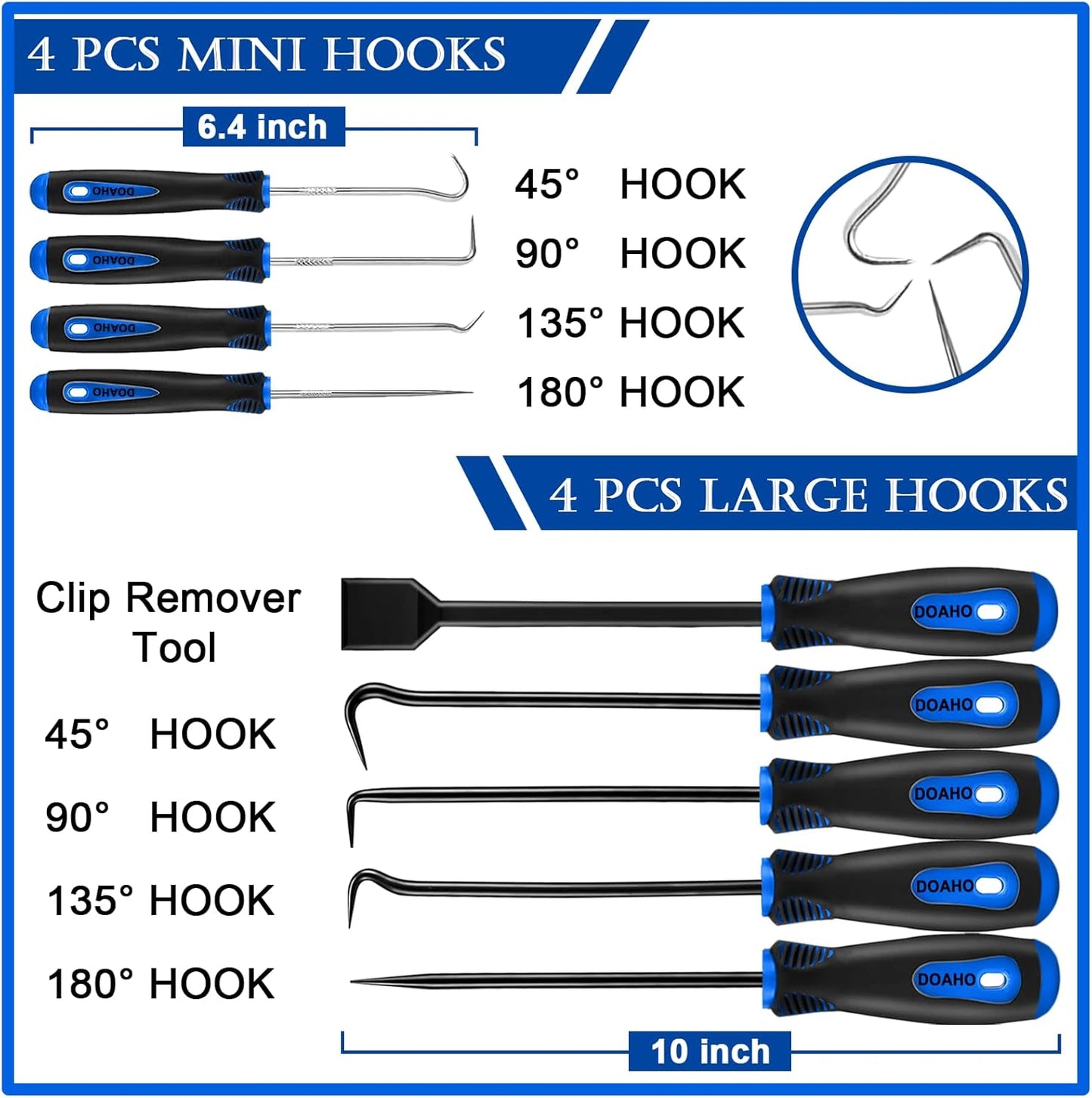 17Pcs Mechanic Hook and Pick Tool Set & Car Trim Removal Kit with Fastener Clip Pliers,Rivet Puller,Magnetic Pickup,Gasket Scraper,Non-Scratch Plastic Pry Tools for Automotive Repair-Blue