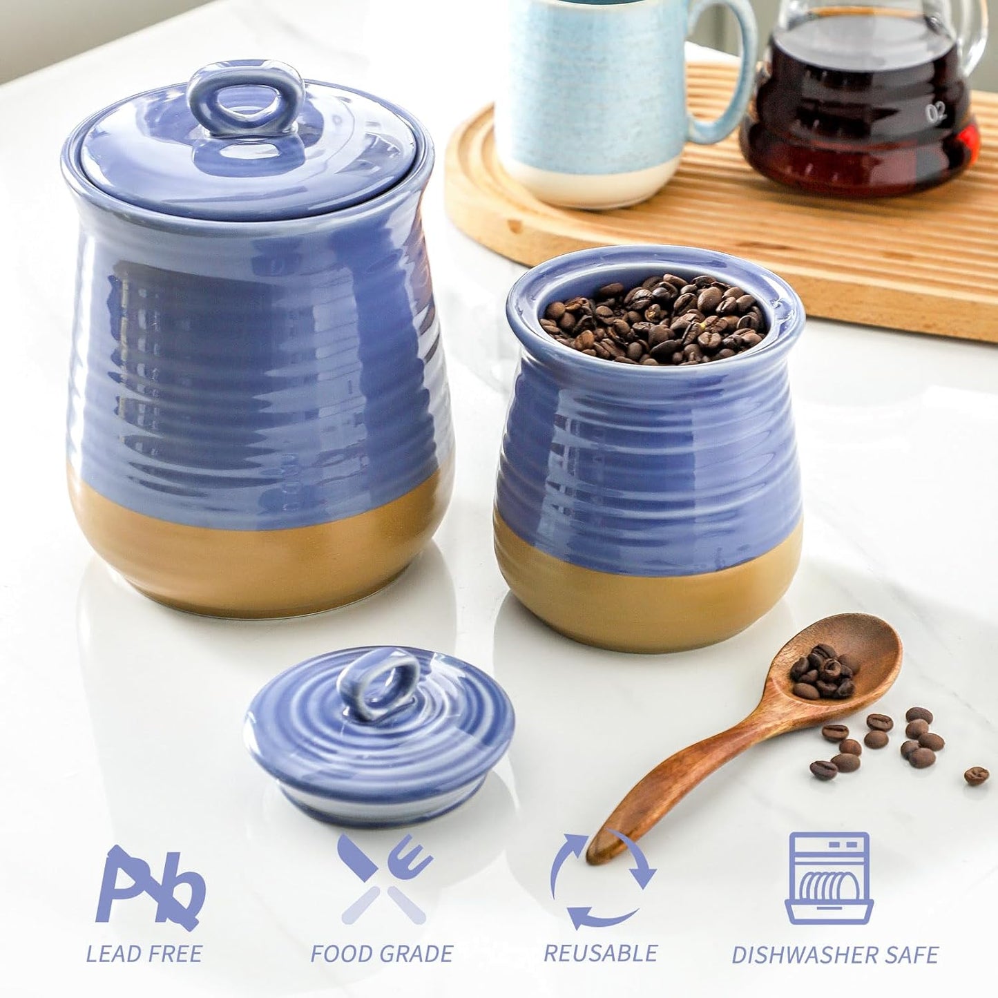 Hasense Food Storage Jar, Ceramic Kitchen Canister with Airtight Lid, 75 FL OZ Food Storage Containers, Candy Jar for Coffee, Sugar, Tea, Flour and More, Wedding Gift, Purple