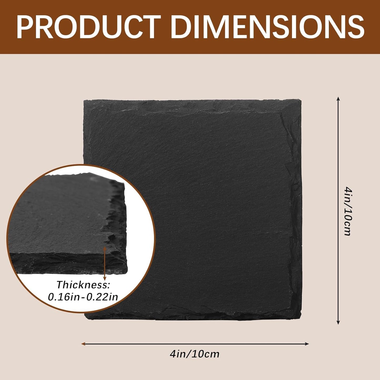12 PCS Slate Coasters Black Square 4 Inch Bulk Rock, Blank Laser Engraving, Scratch Resistant Bottom, Home Office Kitchen Gift Wedding Bar Party (12 PCS Square Coasters)
