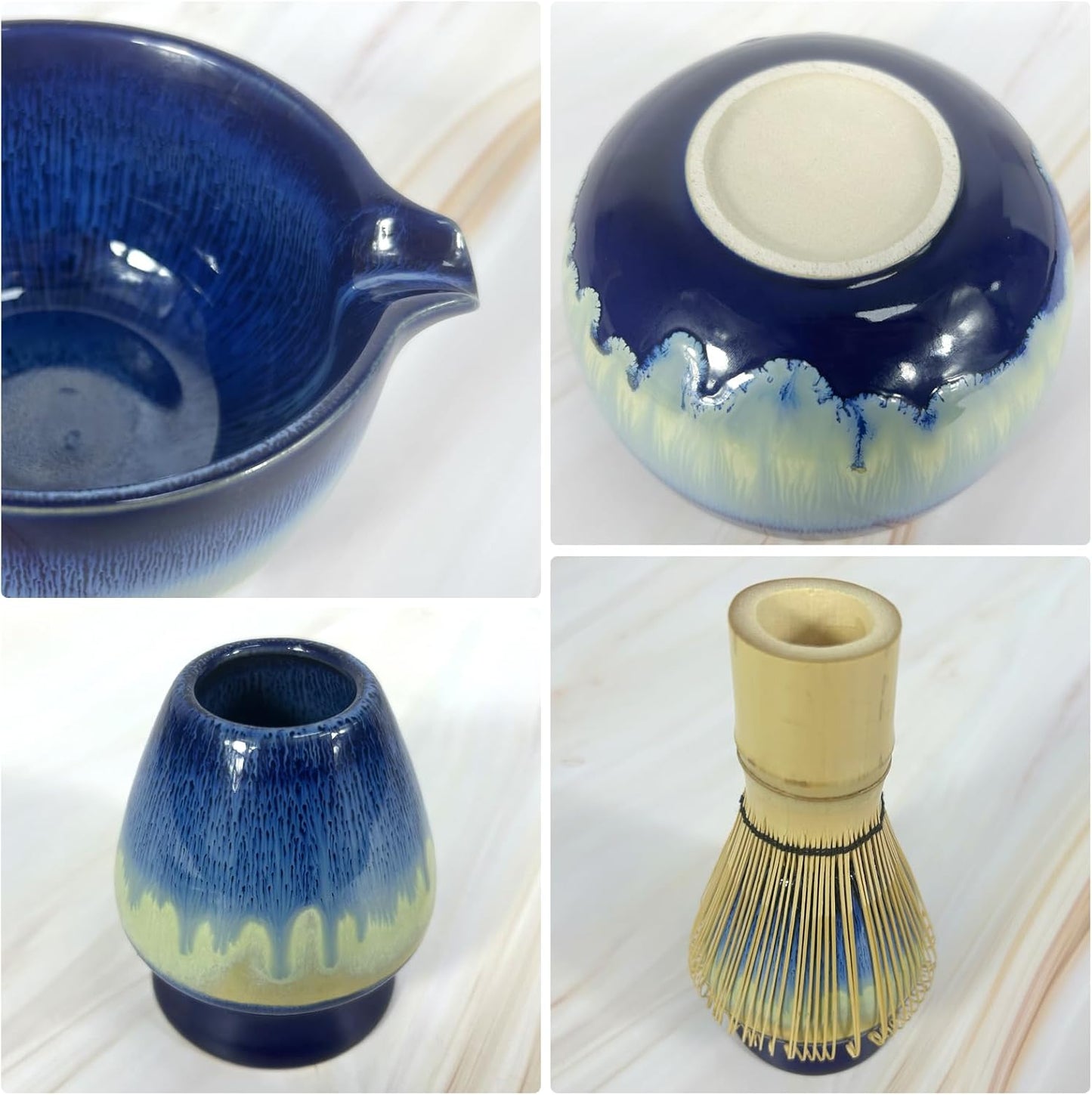 Matcha Whisk Set,6Pcs Matcha Kit Includes Matcha Whisk and Holder,Matcha Bowl with Spout,Matcha Sifter and 2Pcs Matcha Spoon,Suitable as a gift for those who like matcha (Gradient Blue)