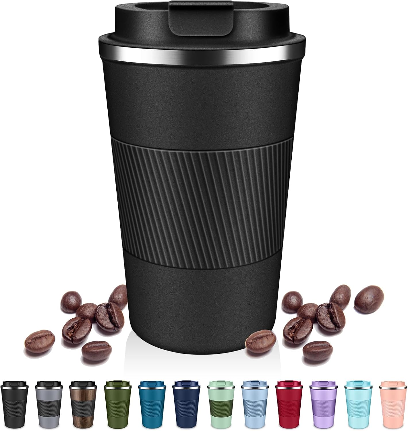 Insulated Coffee Tumblers with Flip Lid 12oz / 17oz, Stainless Steel Travel Coffee Mug Leak Proof, Vacuum Insulated Coffee Mug Reusable Cup, Keeps Cold and Hot for Coffee Tea