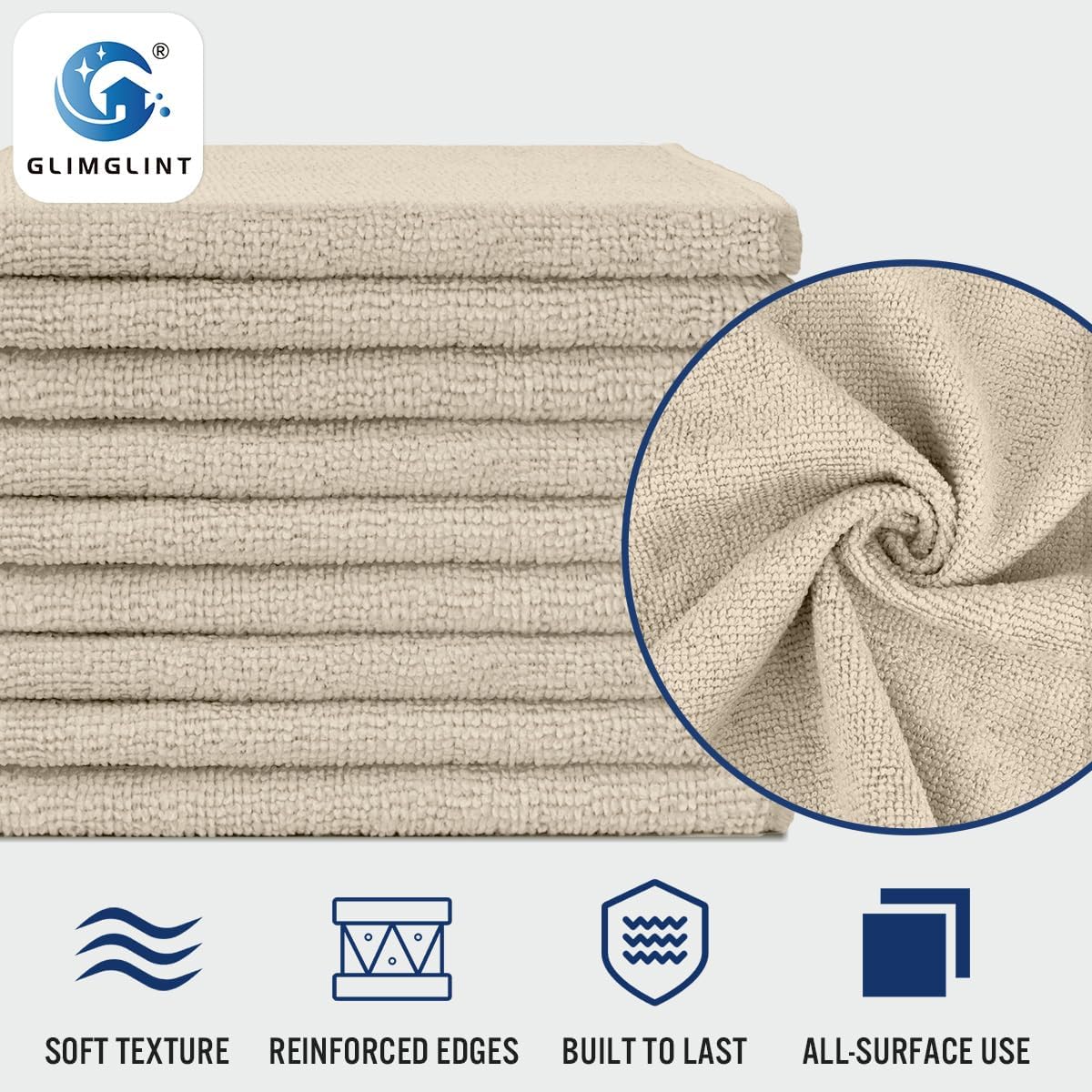 GLIMGLINT Brown Microfiber Cleaning Cloth, 12 Pack Cleaning Towels for Kitchen, Lint Free, Scratch-Free, Highly Absorbent, and Reusable Cleaning Rags for House, Window and Glass, Cars, 14"X12"