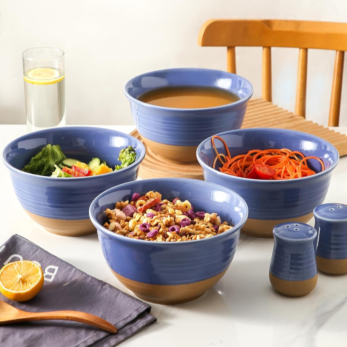 Hasense Large Soup Bowls, 7 Inch Ceramic Salad Serving Bowls, 40 oz Pasta Bowls Set of 4, Cereal Pho Ramen Noodle Popcorn Bowls for Kitchen, Dishwasher Microwave Safe, Purple