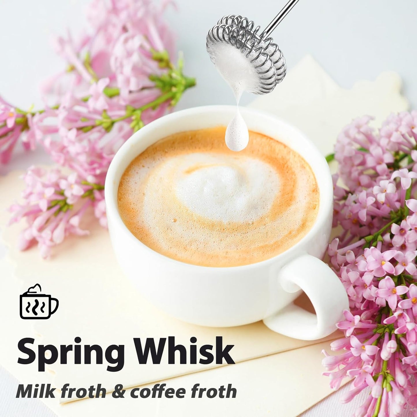 Milk Frother Rechargeable Handheld-Electric Whisk 3 Speed Adjustable, Frother Wand Coffee with 3 Stainless Whisks, Electric Foam Maker, Drink Mixer Blender for Latte Cappuccino Matcha Egg