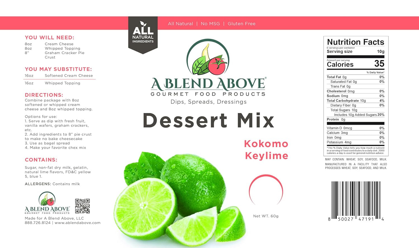 A Blend Above Kokomo Key Lime Pie Mix - No-Bake Desserts, All Natural, Vegan, Gluten Free, No MSG - Instant Dessert Mix, Fruit Dip, Bagel Topping, Frosting, Cheesecake Filling - Makes 16 Oz (Pack of 3)