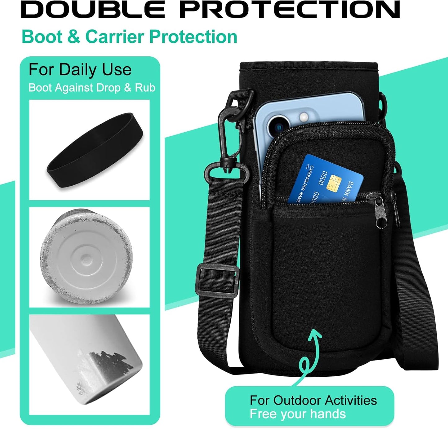 40 oz Insulated Water Bottle - Stainless Steel Water Bottles with Straw & Spout Lids, Paracord Handle, Carrier Bag, Protective Cup Mat, Keep Cold-48H & Hot-12H Metal Water Flask