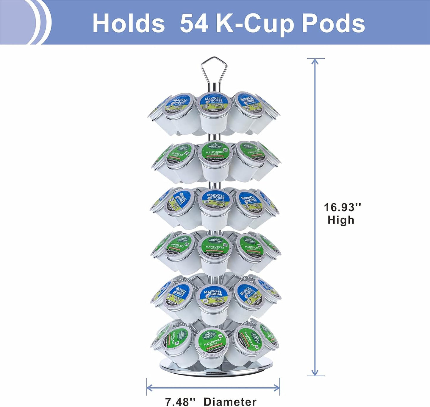 Rice rat K cup Holder Storage Coffee Capsules Pod Holder Carousel 6 Tier Compatible with 54 K-Cup Pods