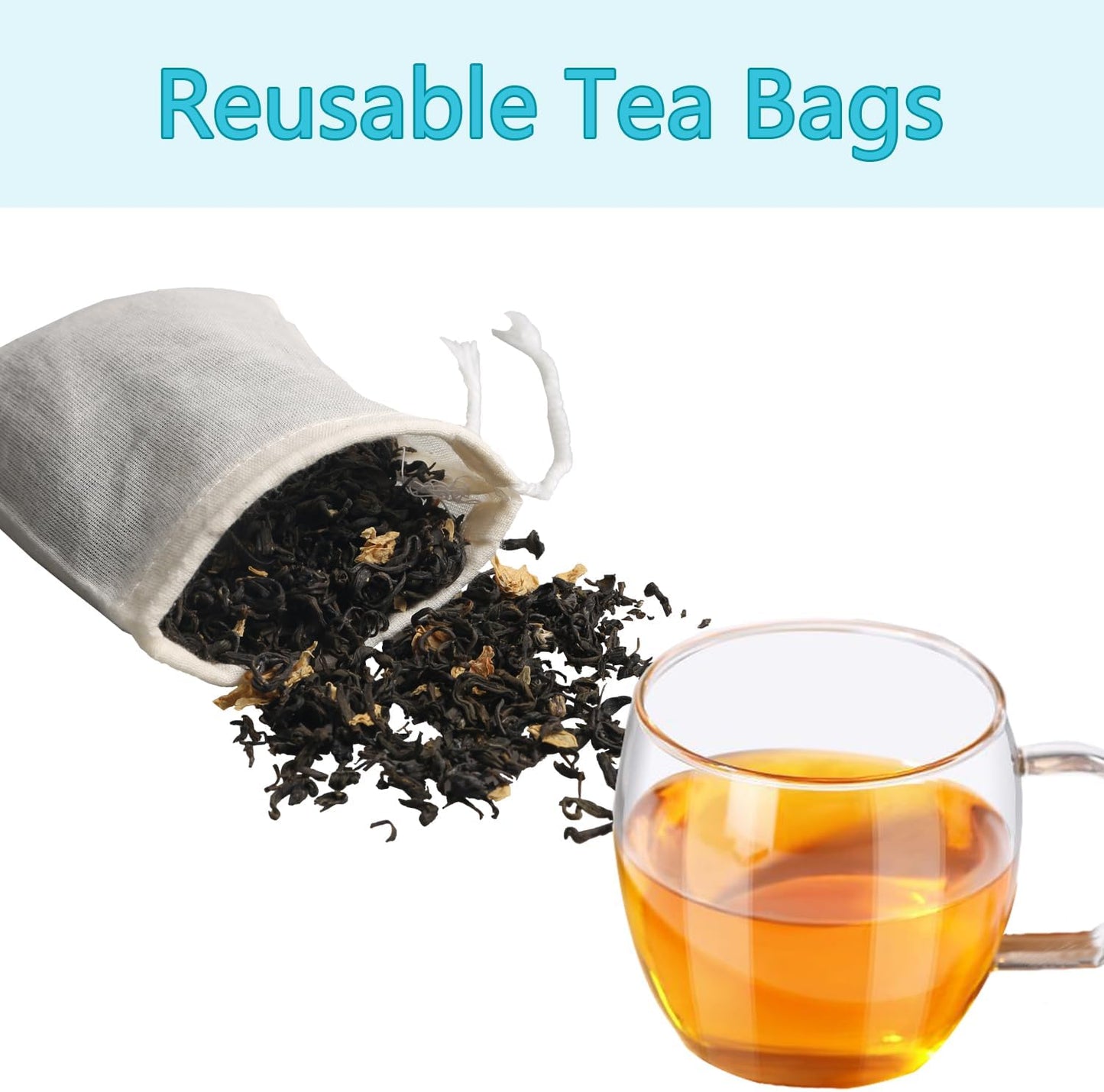 Eketirry Spice Bags, 10pcs Reusable Empty Tea Bags, Muslin Strainer Bags, Soup Bags for Cooking, Natural Cotton Fine Mesh Cheesecloth Bags for Cold Brew Coffee(2 x3" &3 x4")