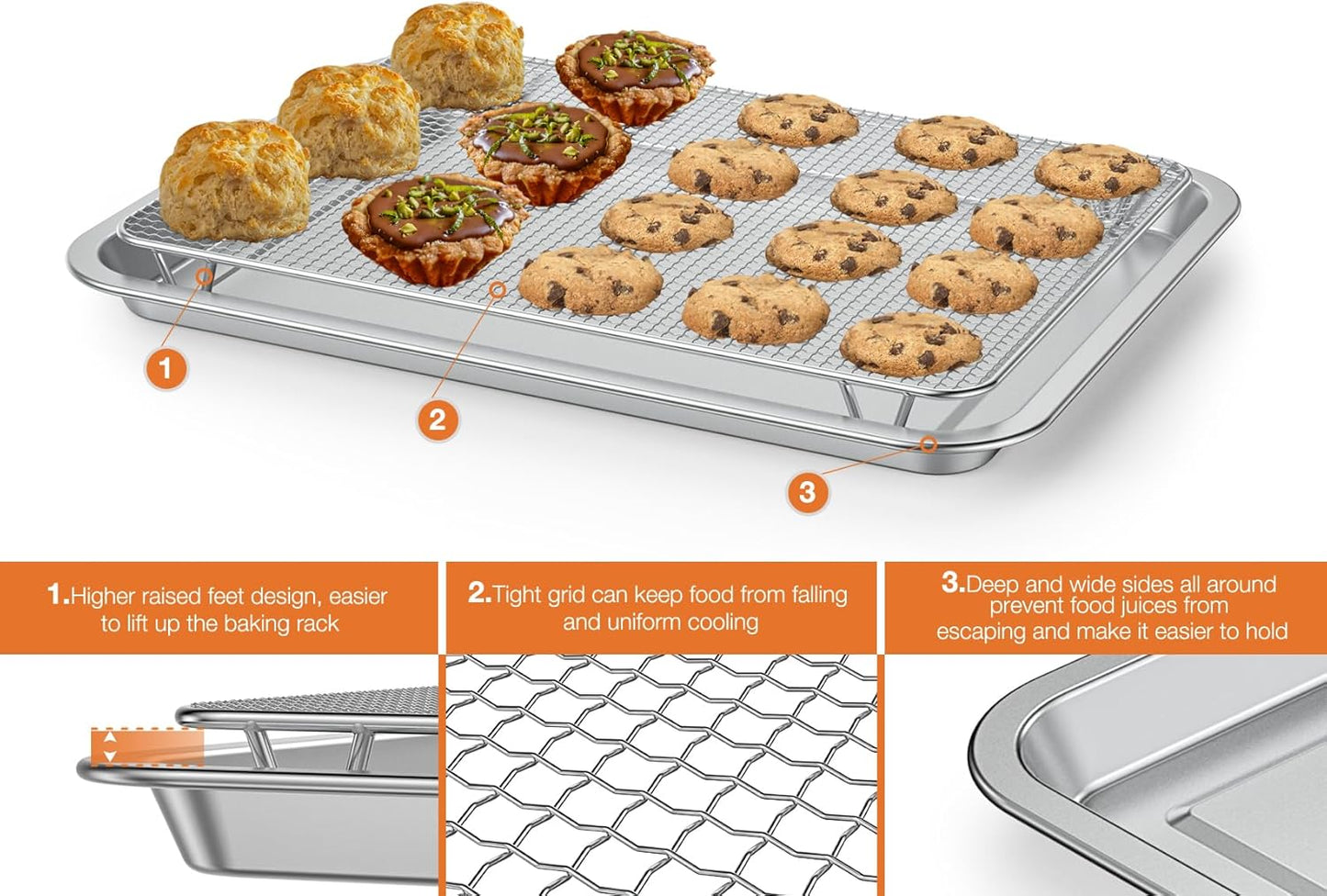 only fire Stainless Steel Baking Sheet with Rack Roasting Pans for Smokers and Pellet Grills Great Kitchen Baking Accessories