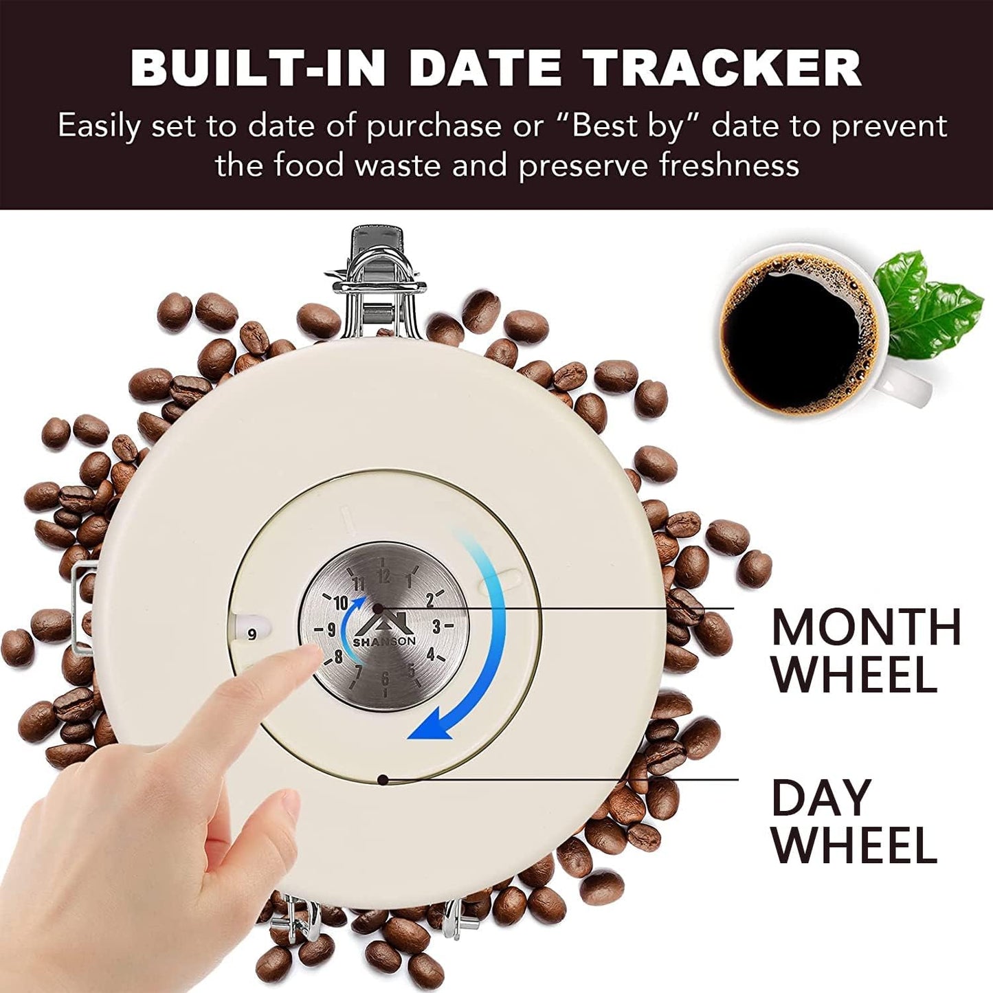 ShanSon Coffee Canister Airtight Coffee Container Stainless Steel Coffee Bean Storage Container with Scoop Coffee Canister for Beans Grounds Sugar Flour Tea Cereal,22OZ,Off-White