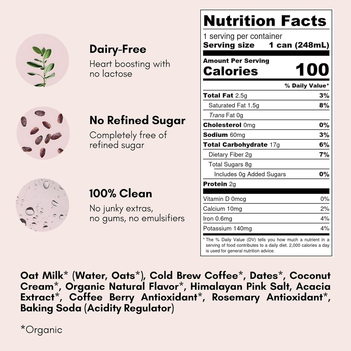 Pop & Bottle, Oat Milk Lattes - Cold Brew with Coffee Berry Antioxidants, MCT Oil, Organic, Dairy Free, Gluten Free, Great as Iced Coffee, Lightly Sweetened with Dates - Classic, 8 Fl Oz (12 Pack)